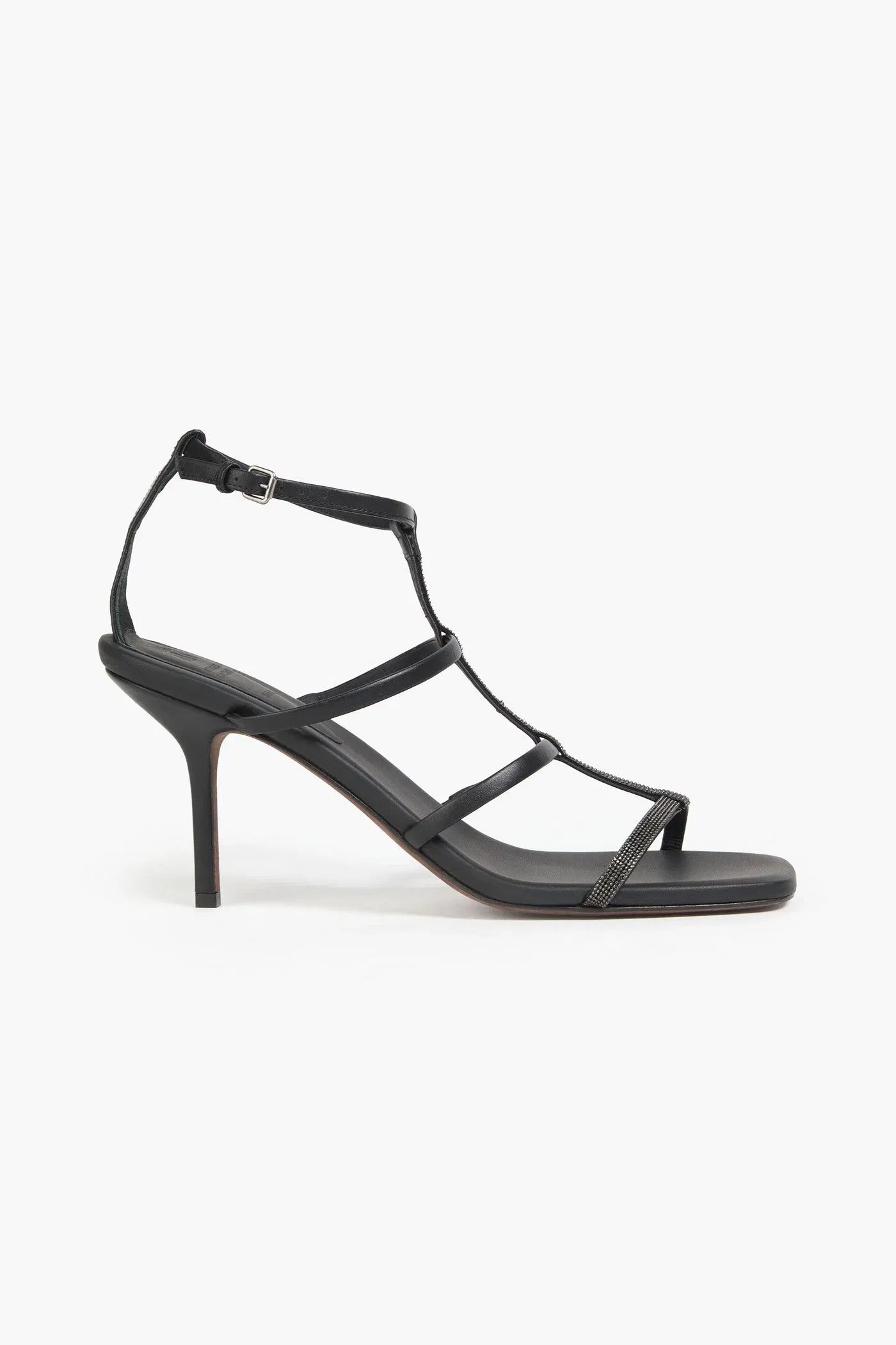 Brunello Cucinelli Bead-Embellished Leather Sandals Black Women's
