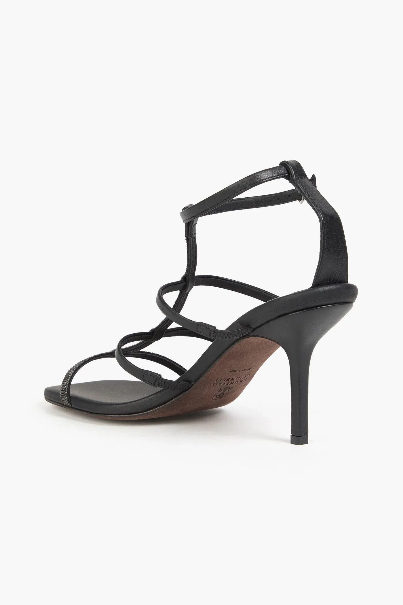 Brunello Cucinelli Bead-Embellished Leather Sandals Black Women's