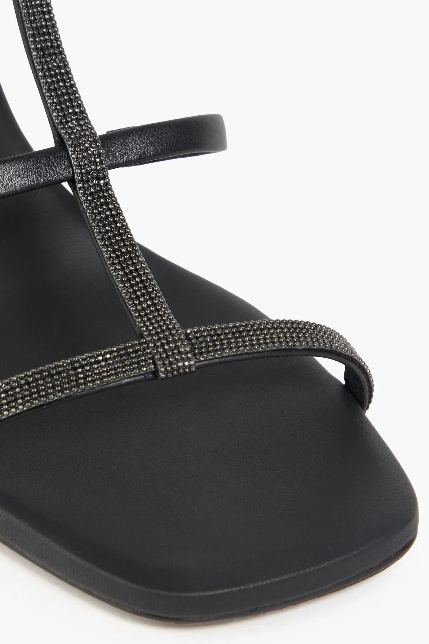 Brunello Cucinelli Bead-Embellished Leather Sandals Black Women's