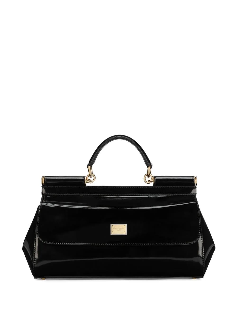 Elongated Sicily patent leather top-handle bag