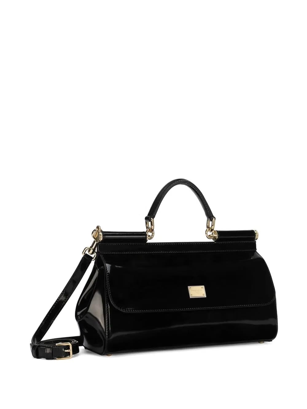 Elongated Sicily patent leather top-handle bag