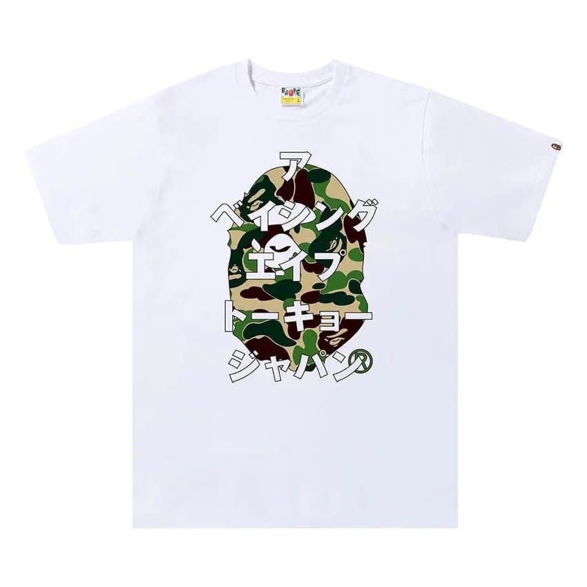 BAPE ABC Camo Japanese Letters Tee "White/Green"