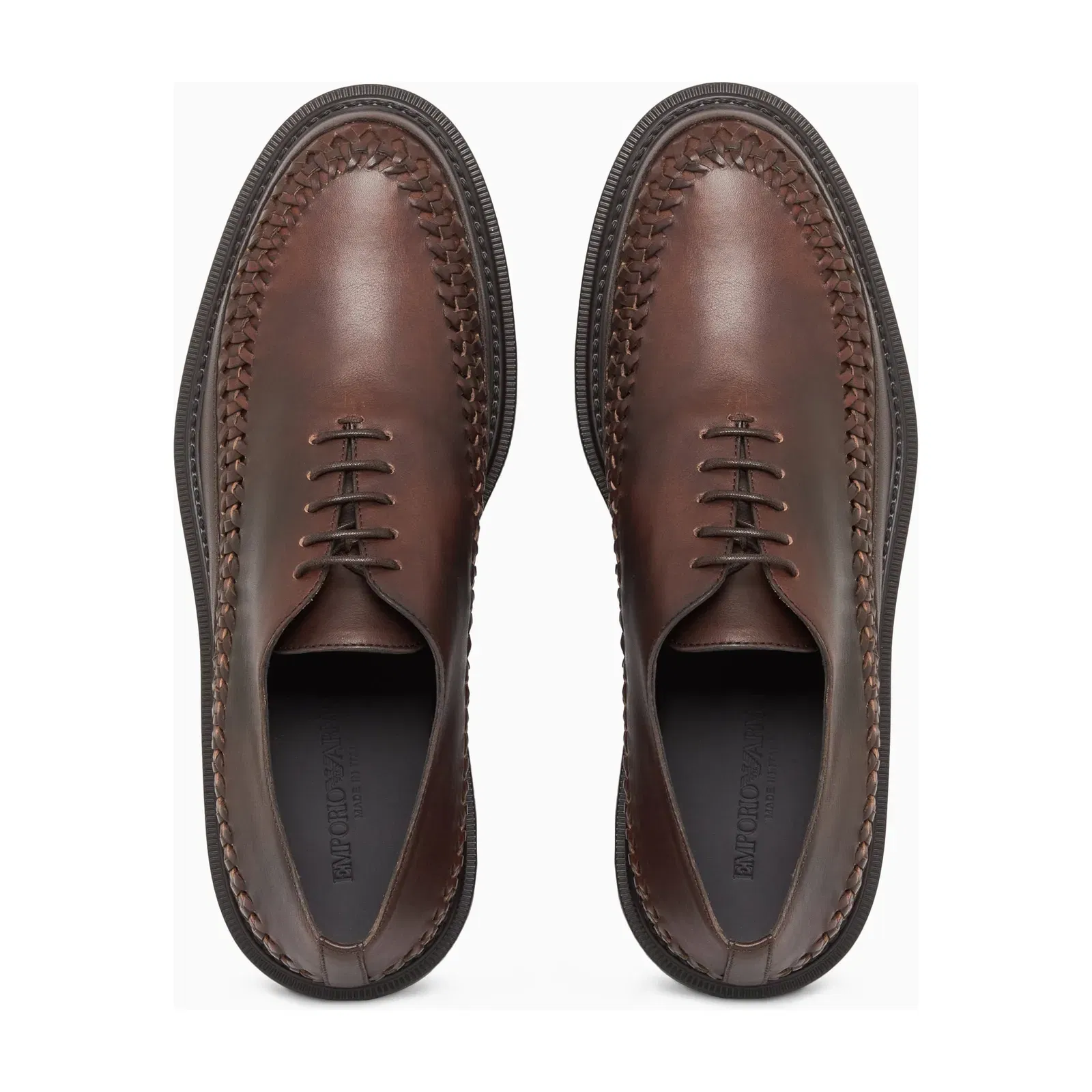 Emporio Armani Buffed Leather Lace-Ups Brown