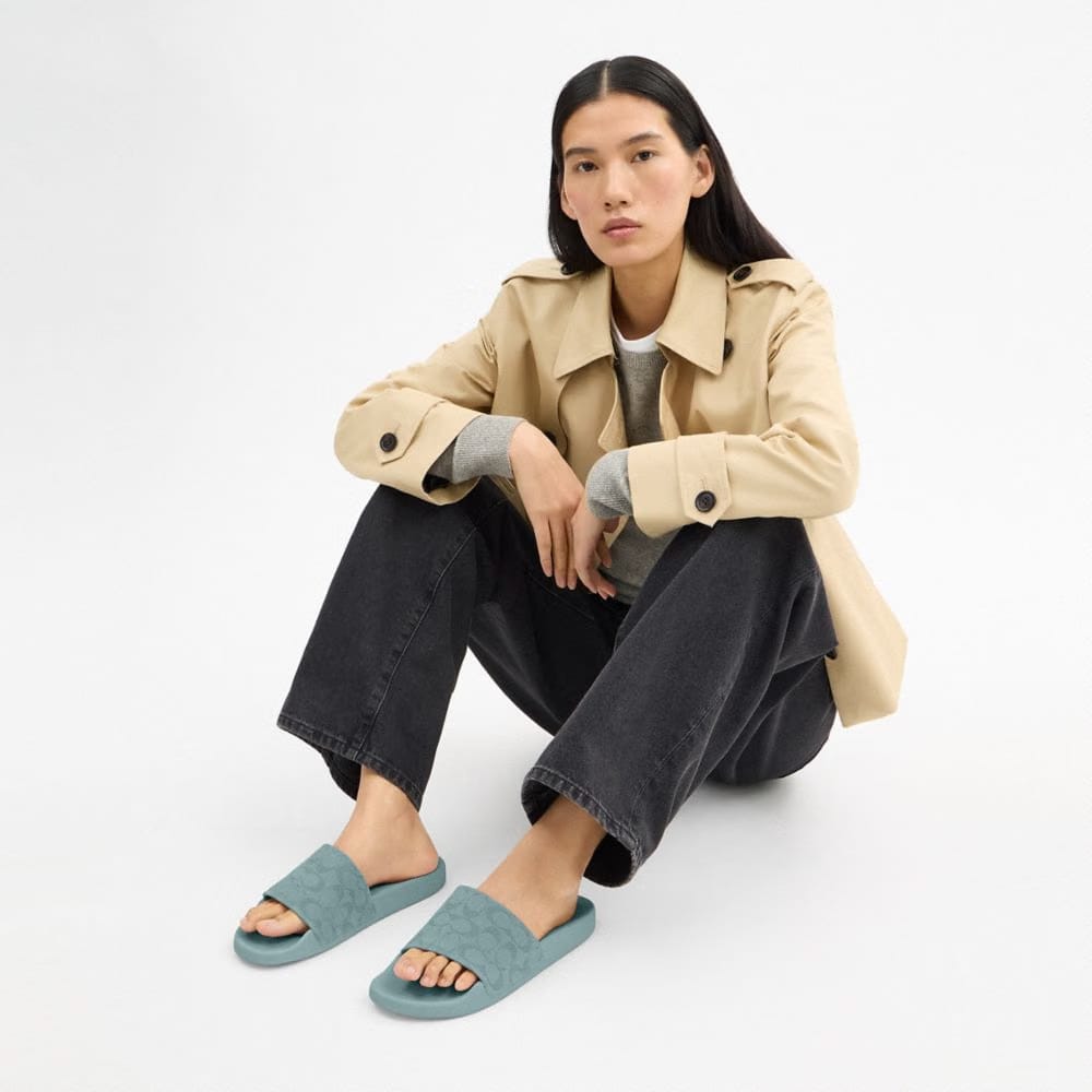 Women's Coach Udele Sport Slide In Signature Jacquard Canvas Sea Mist