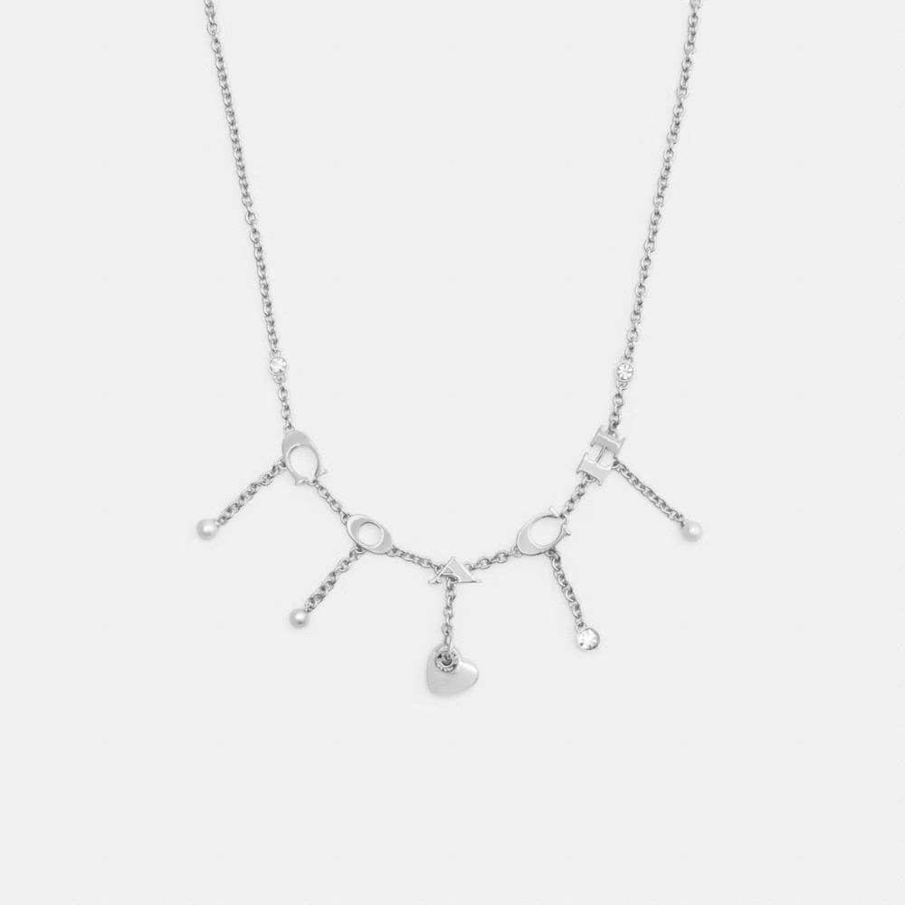 Coach Open Circle Heart Charm Necklace Silver