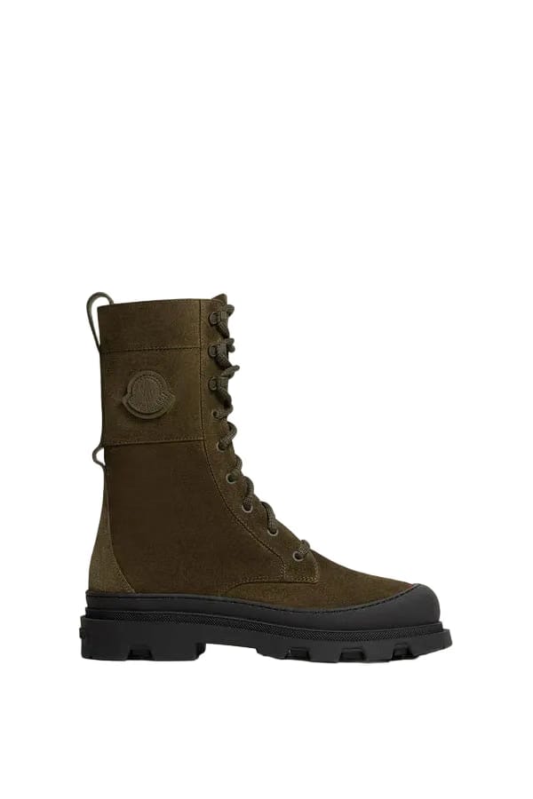 Moncler Vera High Suede Lace-Up Boots Olive Green