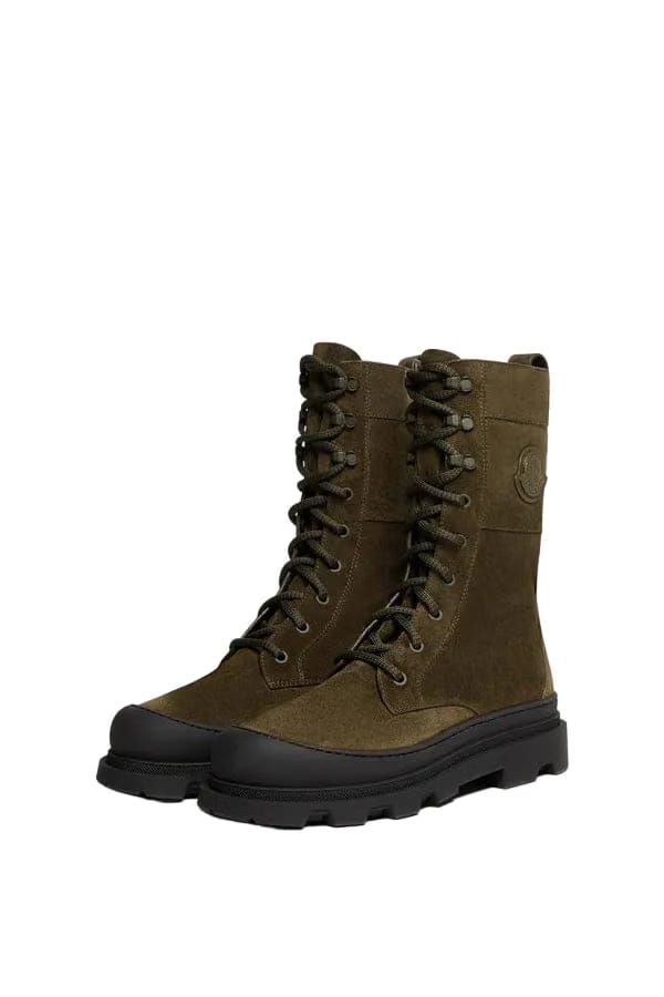 Moncler Vera High Suede Lace-Up Boots Olive Green