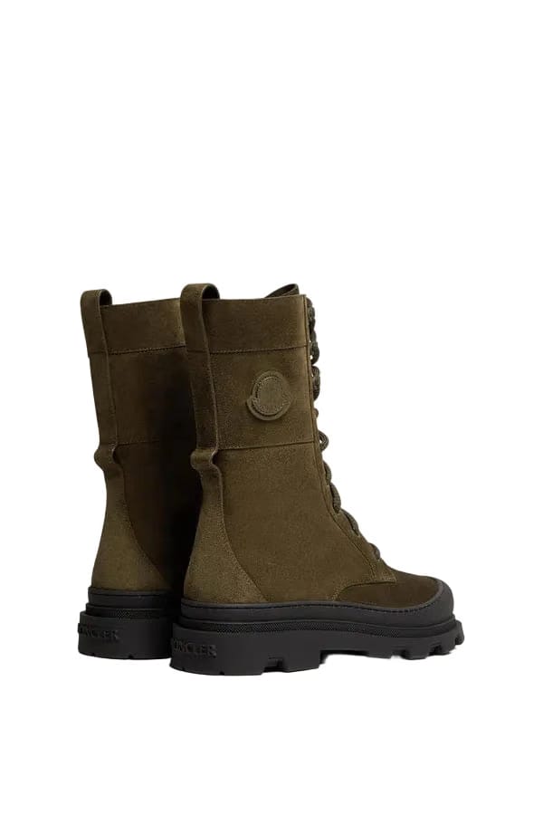 Moncler Vera High Suede Lace-Up Boots Olive Green