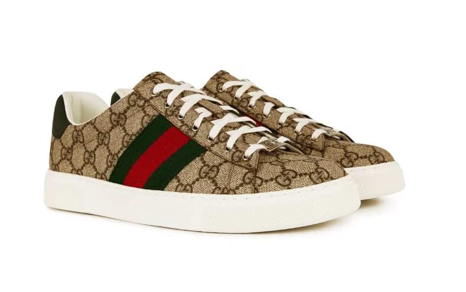 GUCCI Men's Web Canvas Ace Trainers 'Beige Ebony GG'