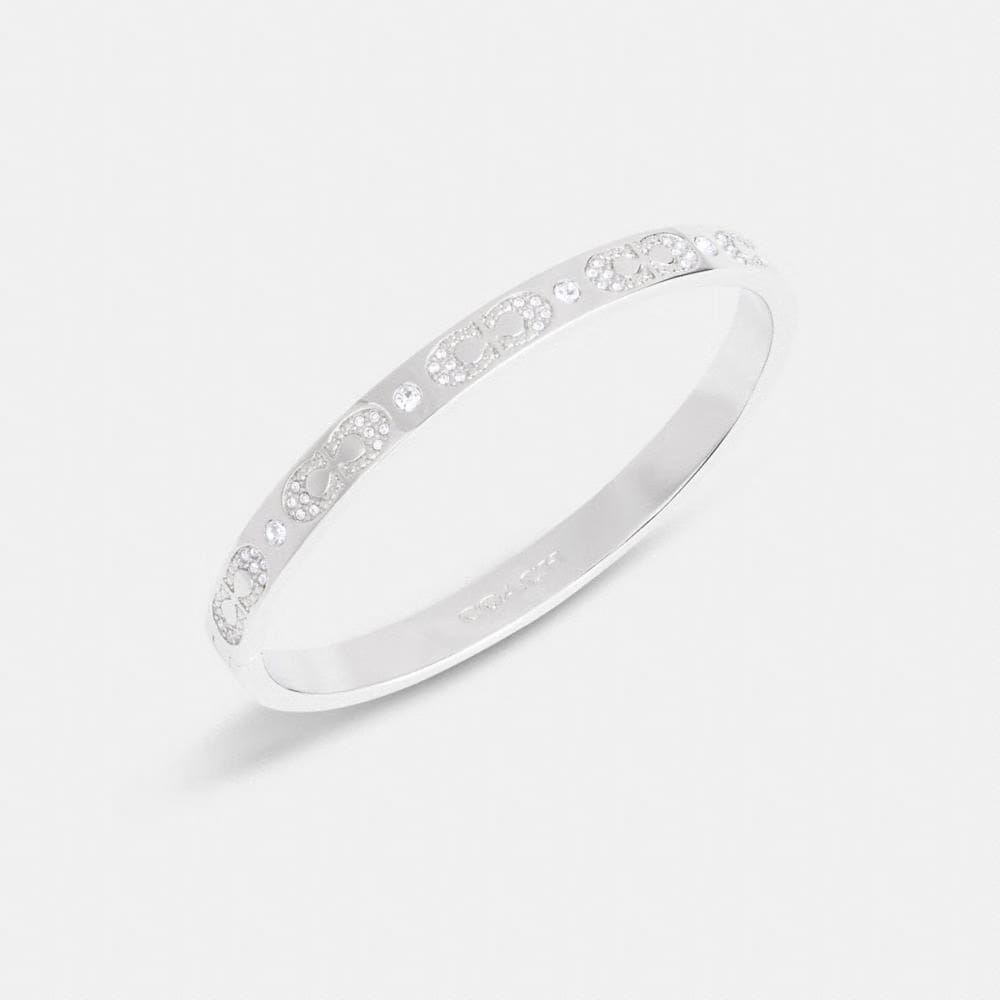 Coach Signature Pavé Hinged Bangle Silver