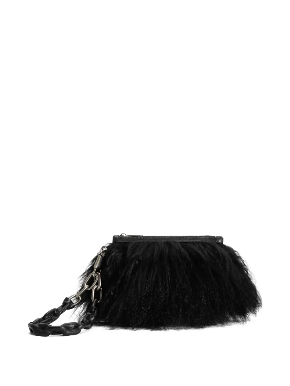 fur-trimmed zip clutch bag