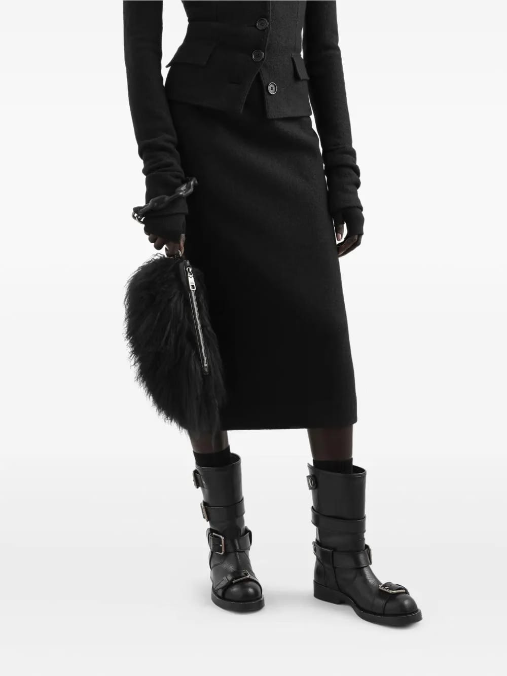 fur-trimmed zip clutch bag