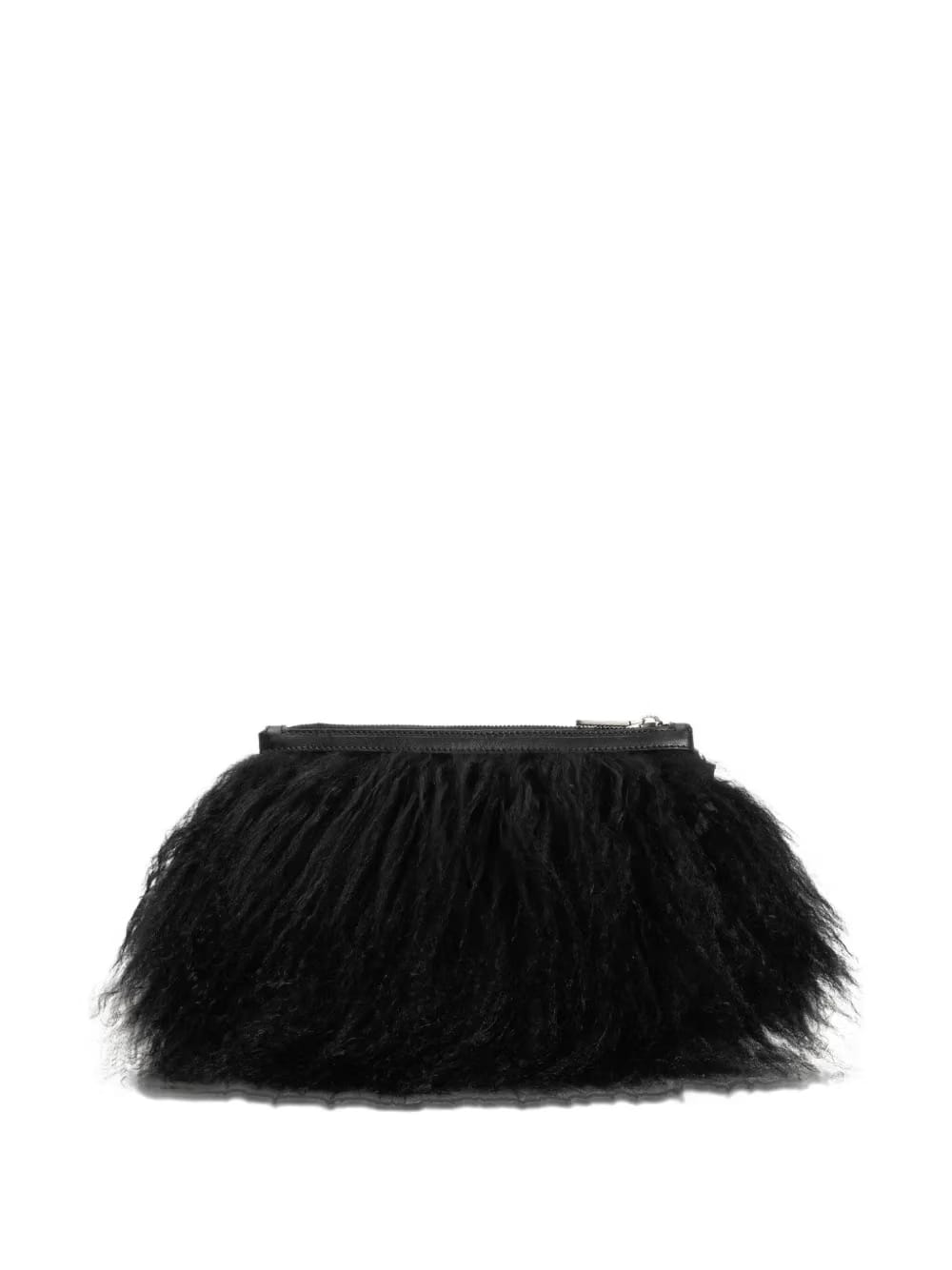 fur-trimmed zip clutch bag