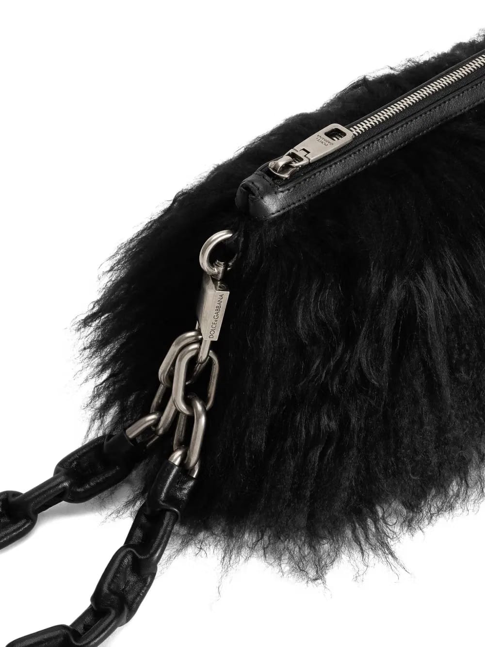 fur-trimmed zip clutch bag
