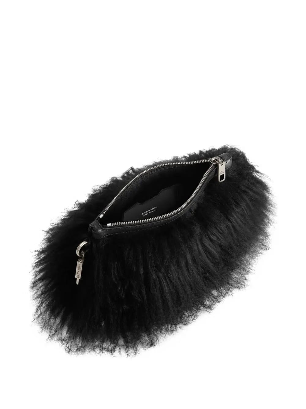 fur-trimmed zip clutch bag