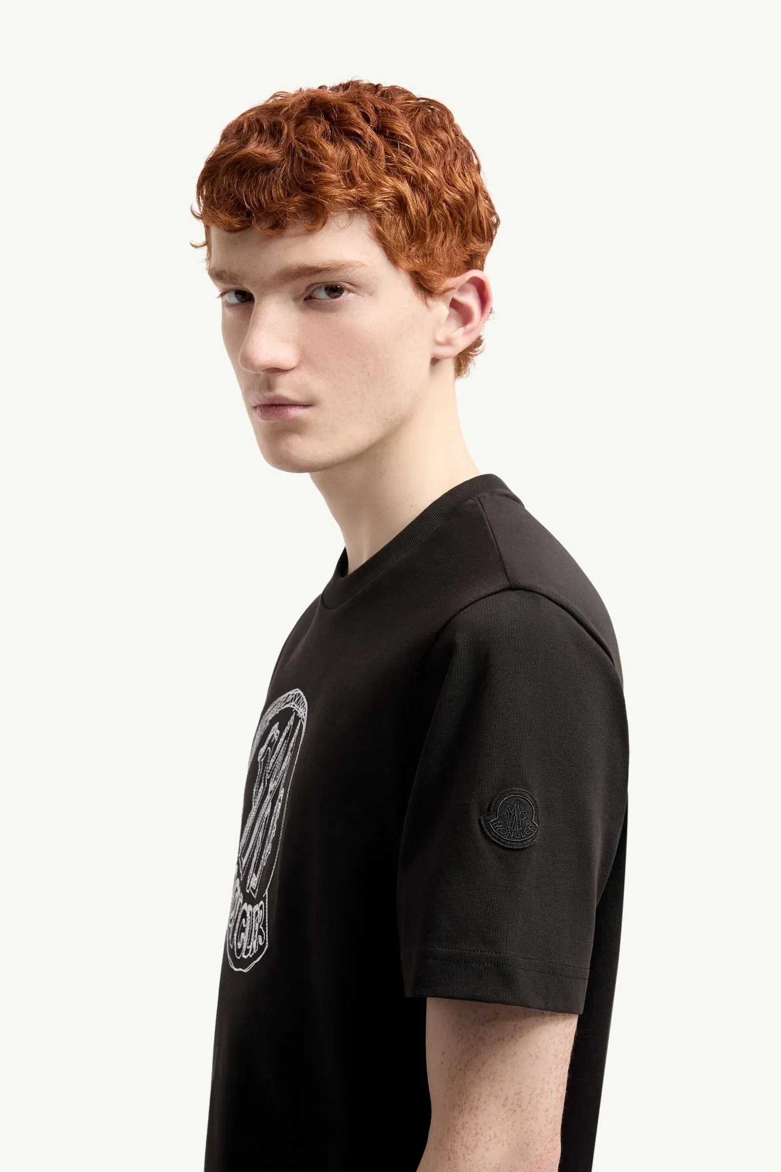 Moncler Sketch Embroidered Logo Cotton T-Shirt Black Black
