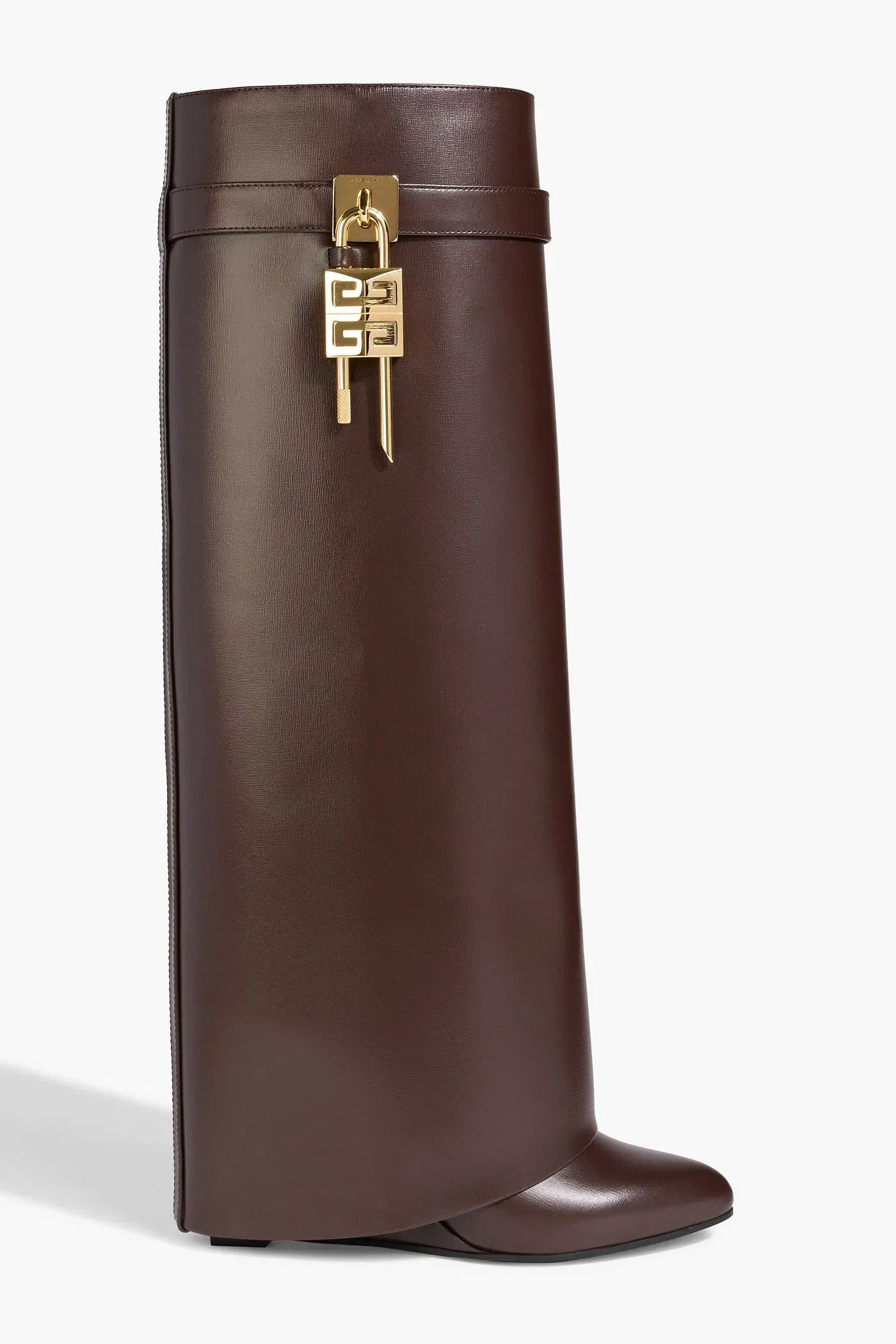 Givenchy Shark Lock Leather Knee Boots Brown Women's