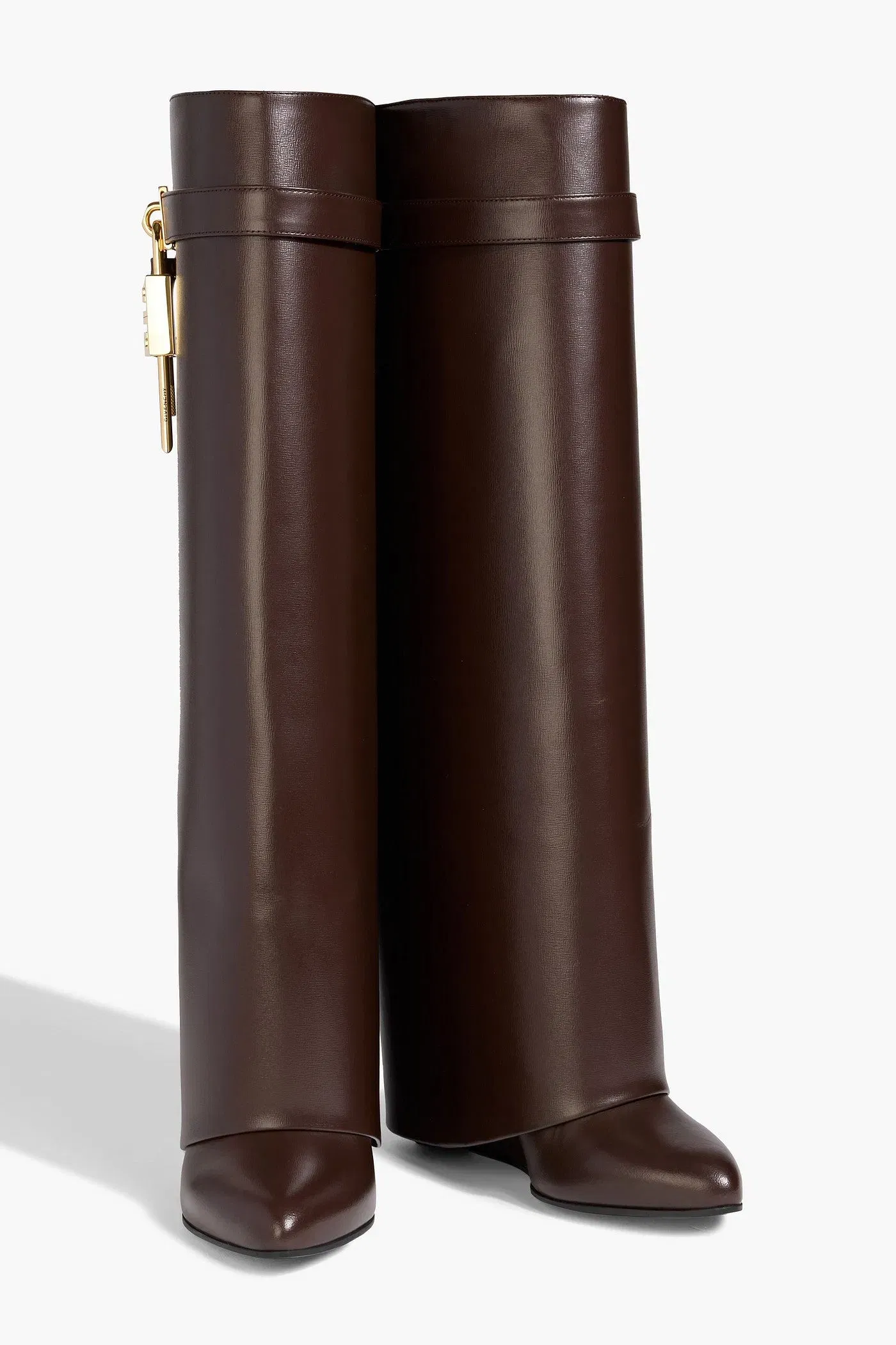 Givenchy Shark Lock Leather Knee Boots Brown Women's