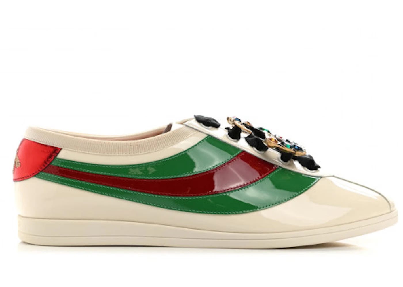 Gucci Falacer Patent Leather Sneaker White Red Crystal Womens