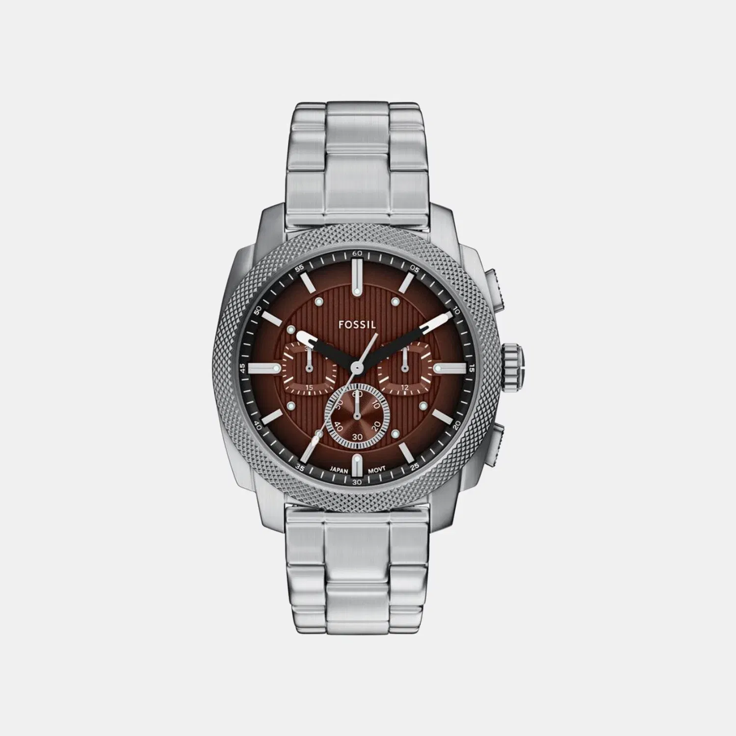 Fossil Machine Men Quartz Brown Dial Chronograph Stainless Steel Watch Fs6144