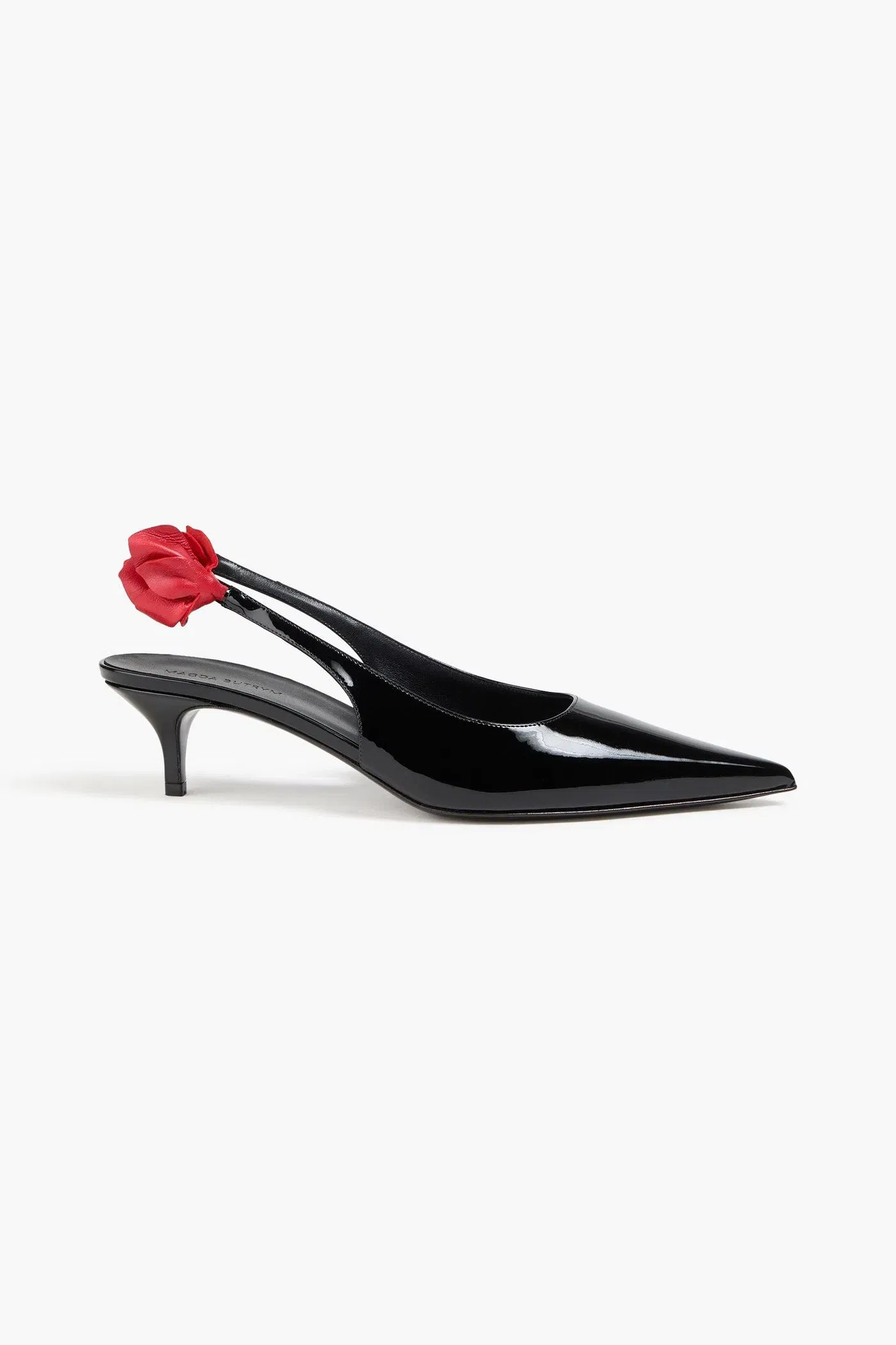 Magda Butrym Floral-Appliqud Patent-Leather Slingback Pumps Black Women's