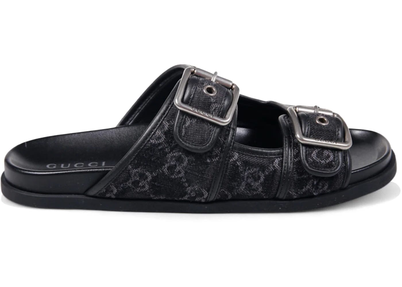 Gucci Slide Sandal Buckles Black Gg Denim