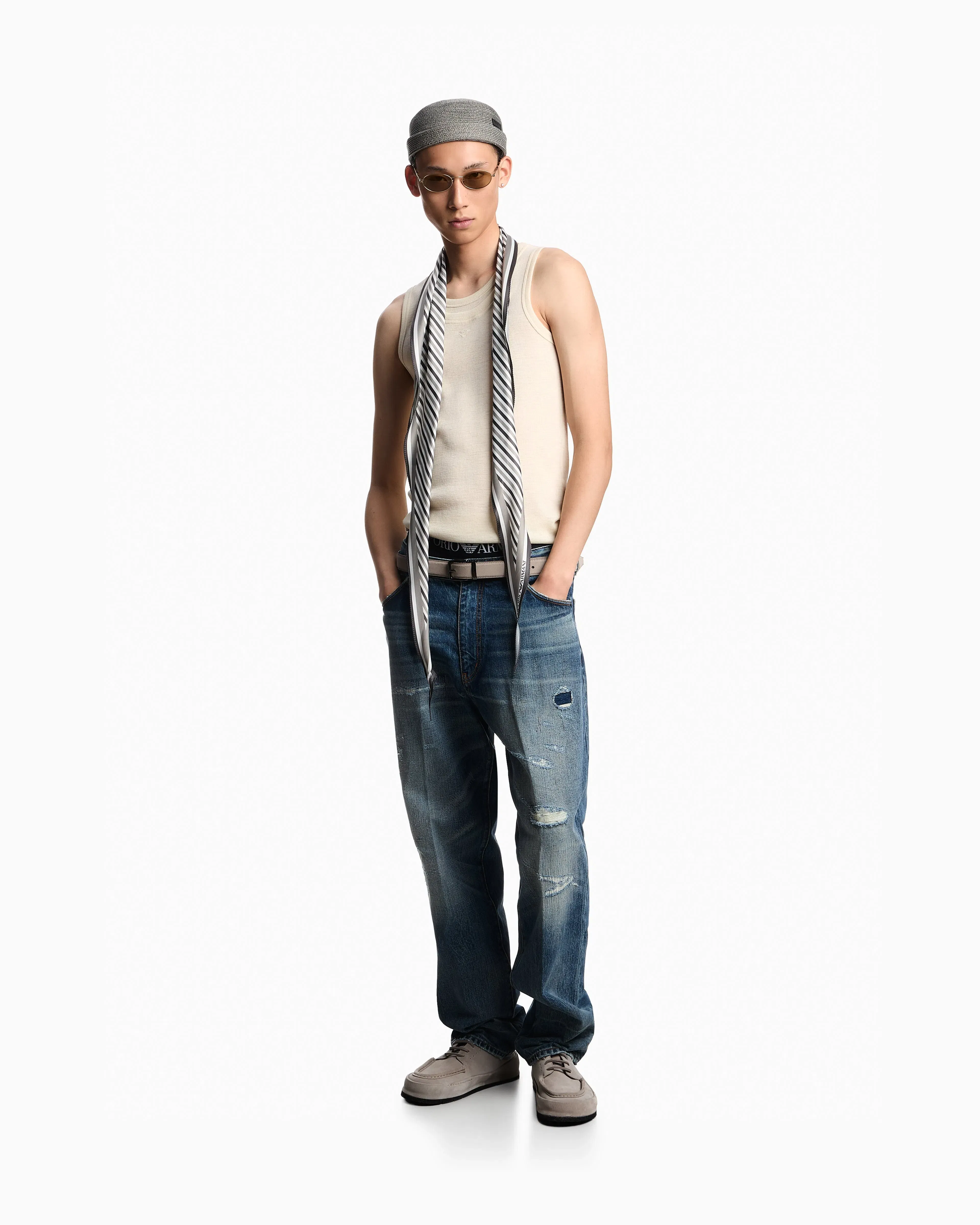 Emporio Armani J22 regular-fit, stone-washed denim jeans with rips
