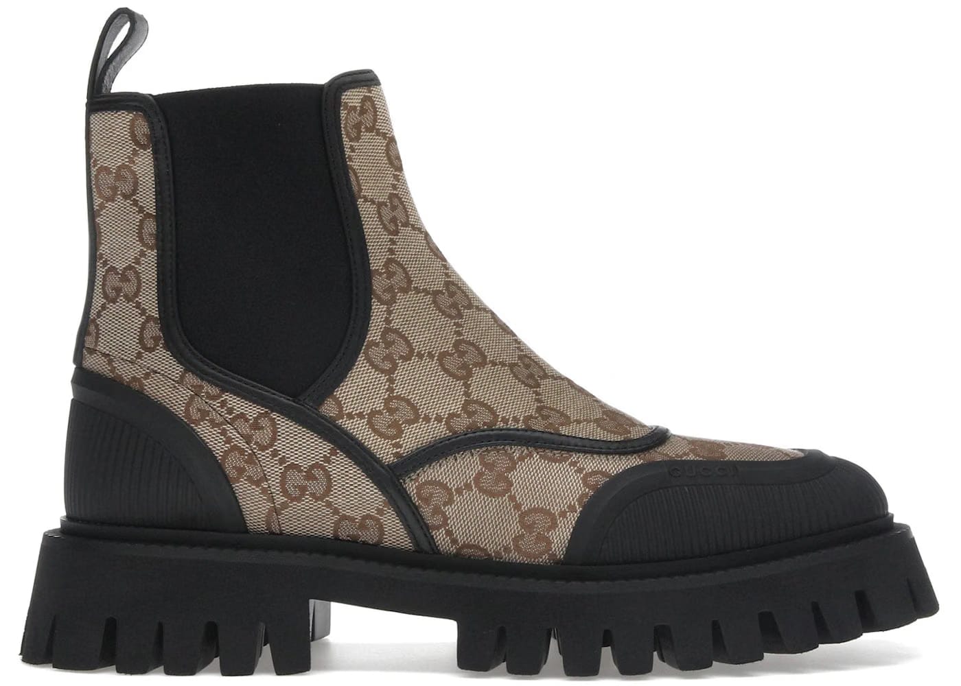 Gucci Gg Jacquard Canvas Ankle Boots Beige Ebony Womens
