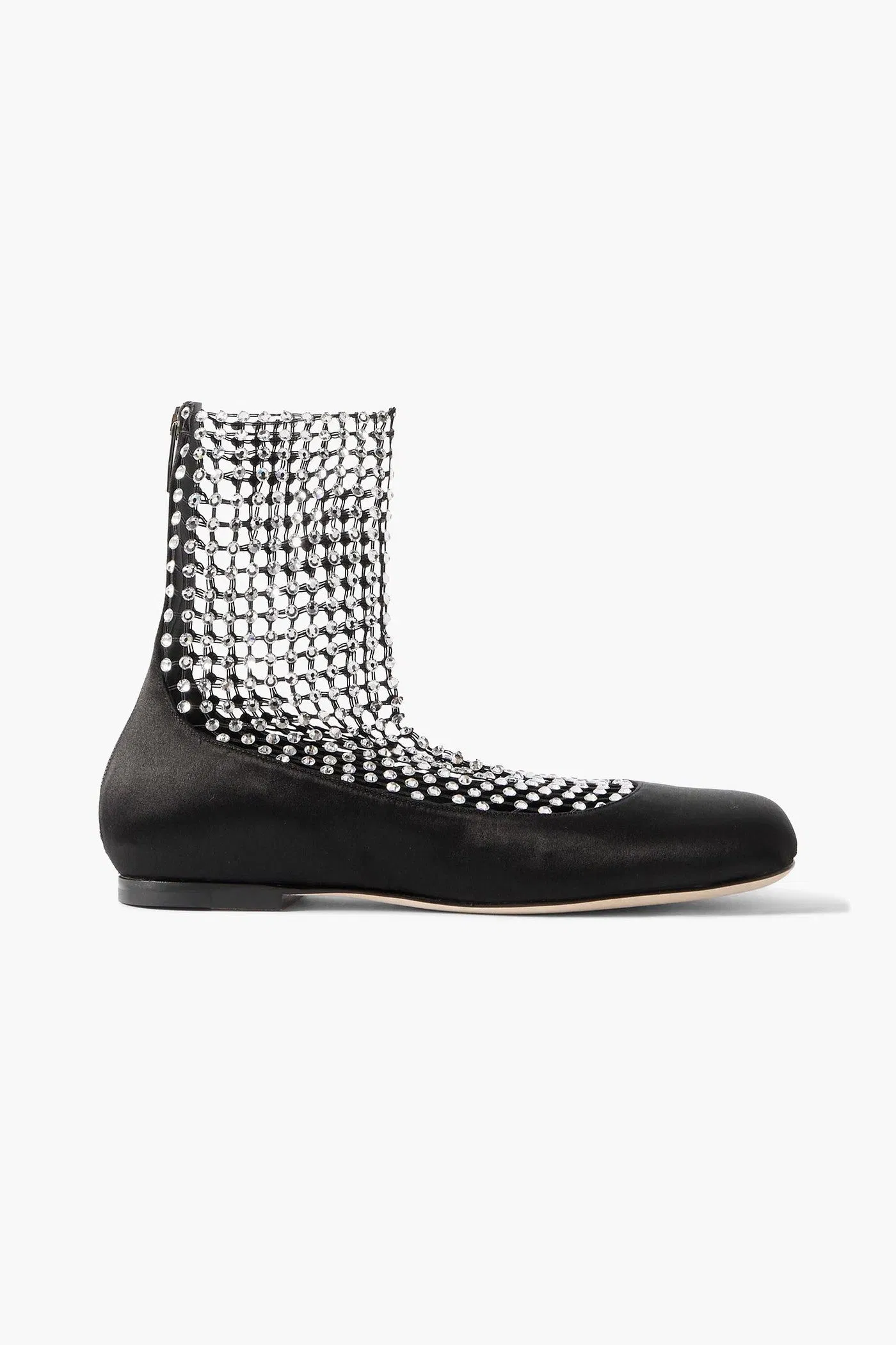 Rene' Caovilla Crystal-Embellished Mesh-Paneled Satin Ballet Flats Black Women's