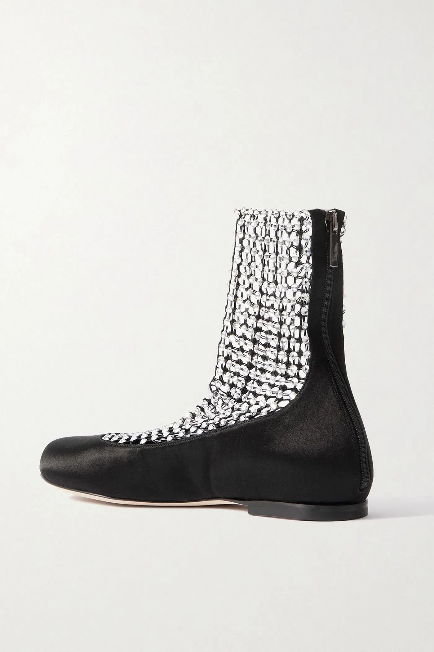 Rene' Caovilla Crystal-Embellished Mesh-Paneled Satin Ballet Flats Black Women's