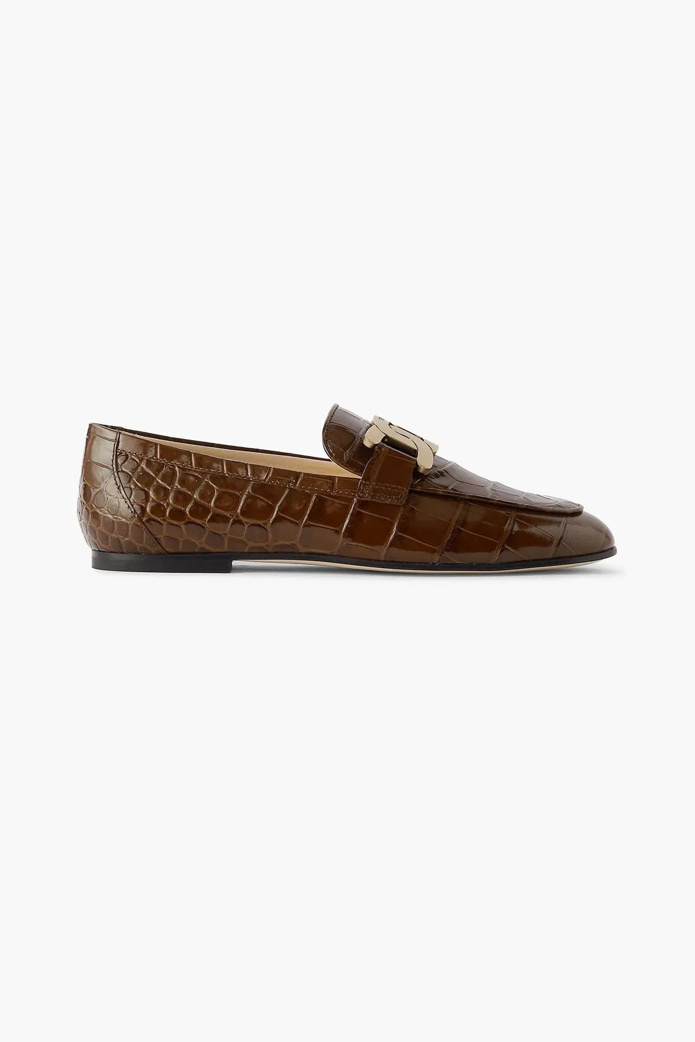 Tod's Kate Embellished Croc-Effect Leather Loafers Brown Women's