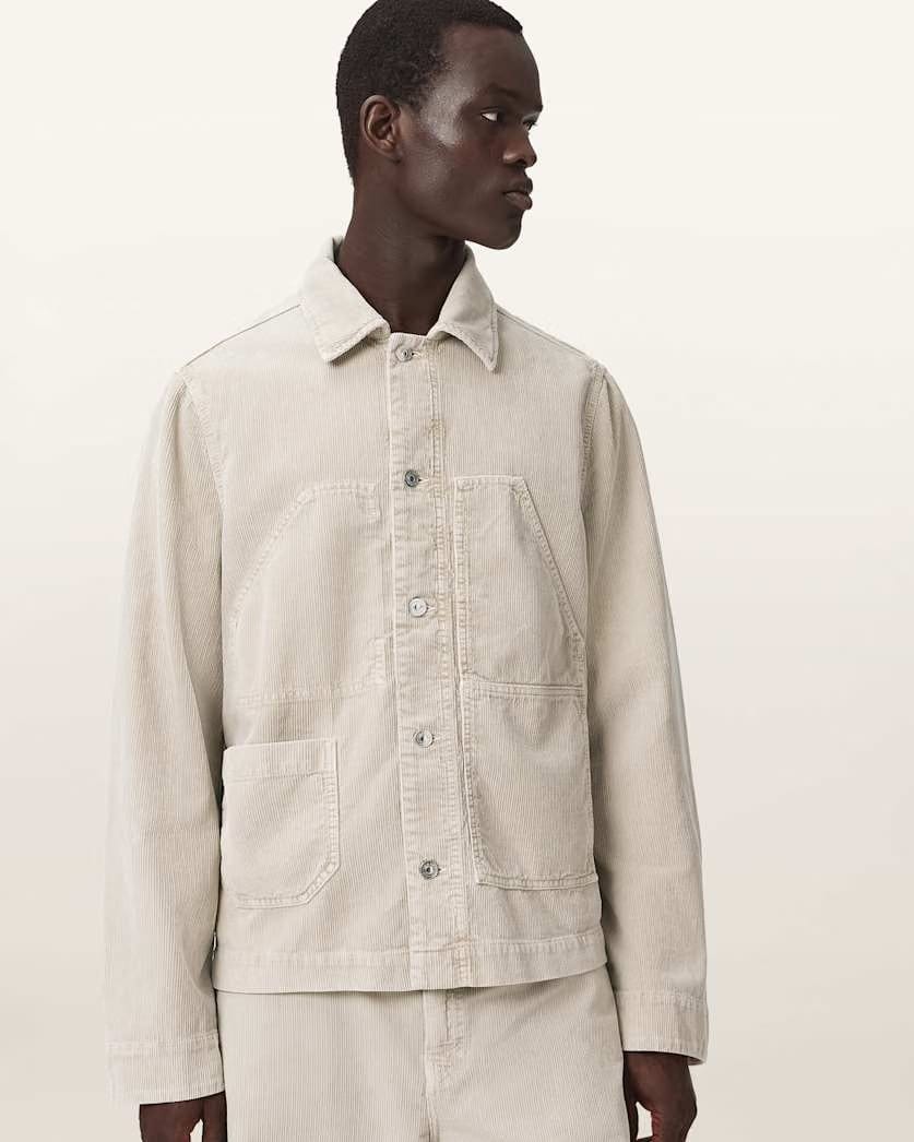 AllSaints Mukesh Relaxed Fit Cord Shacket Stone Brown