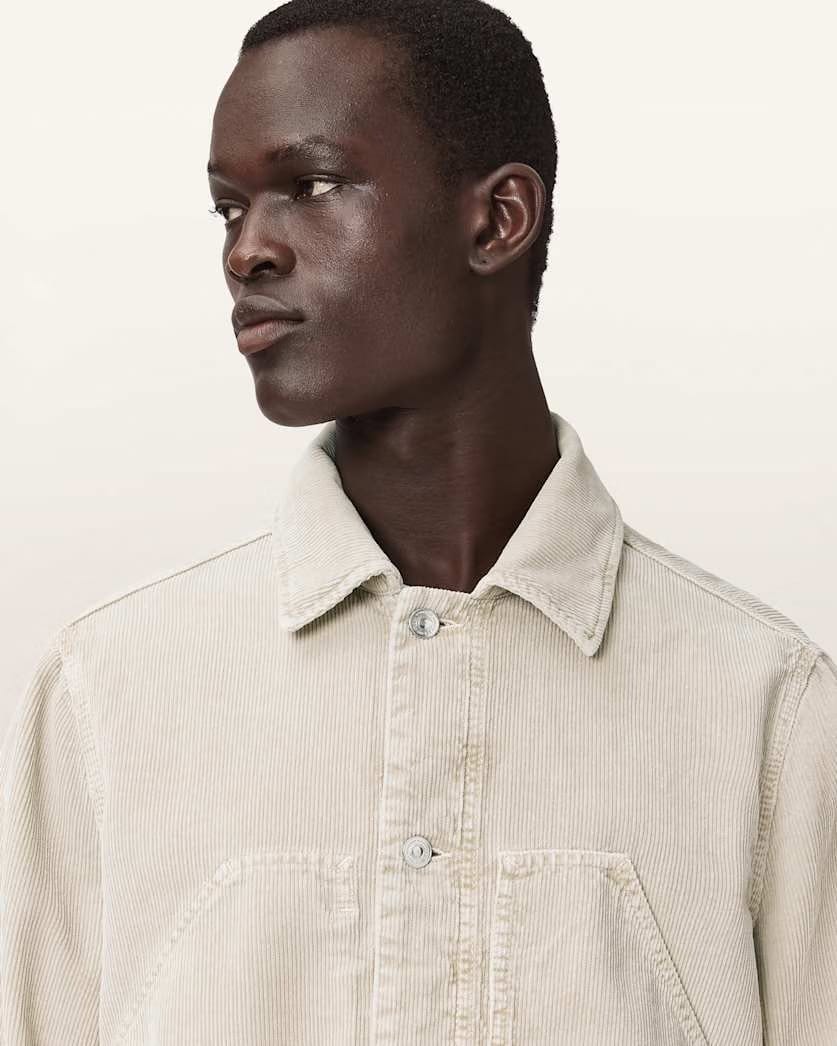 AllSaints Mukesh Relaxed Fit Cord Shacket Stone Brown