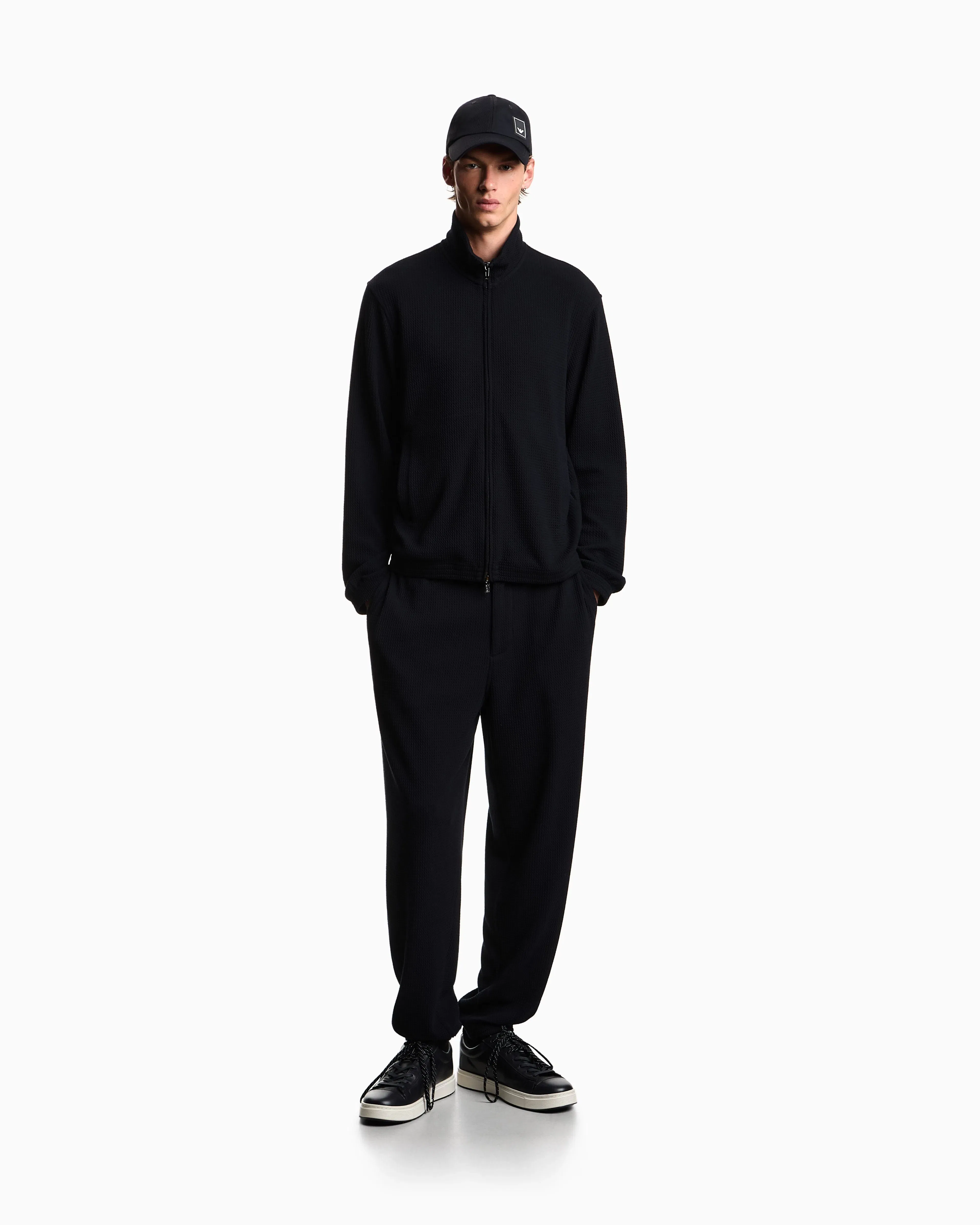 Emporio Armani Travel Essential full-zip embossed effect jersey sweatshirt