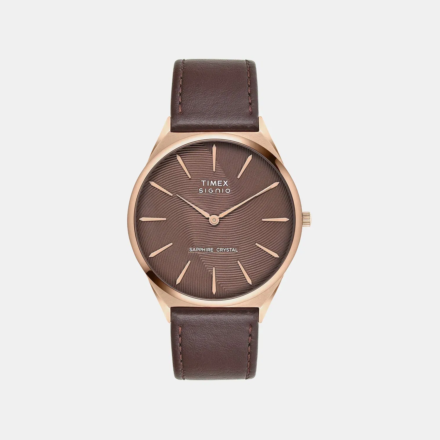 Timex Signio Men Quartz Brown Dial Analog Leather Watch Tweg34200