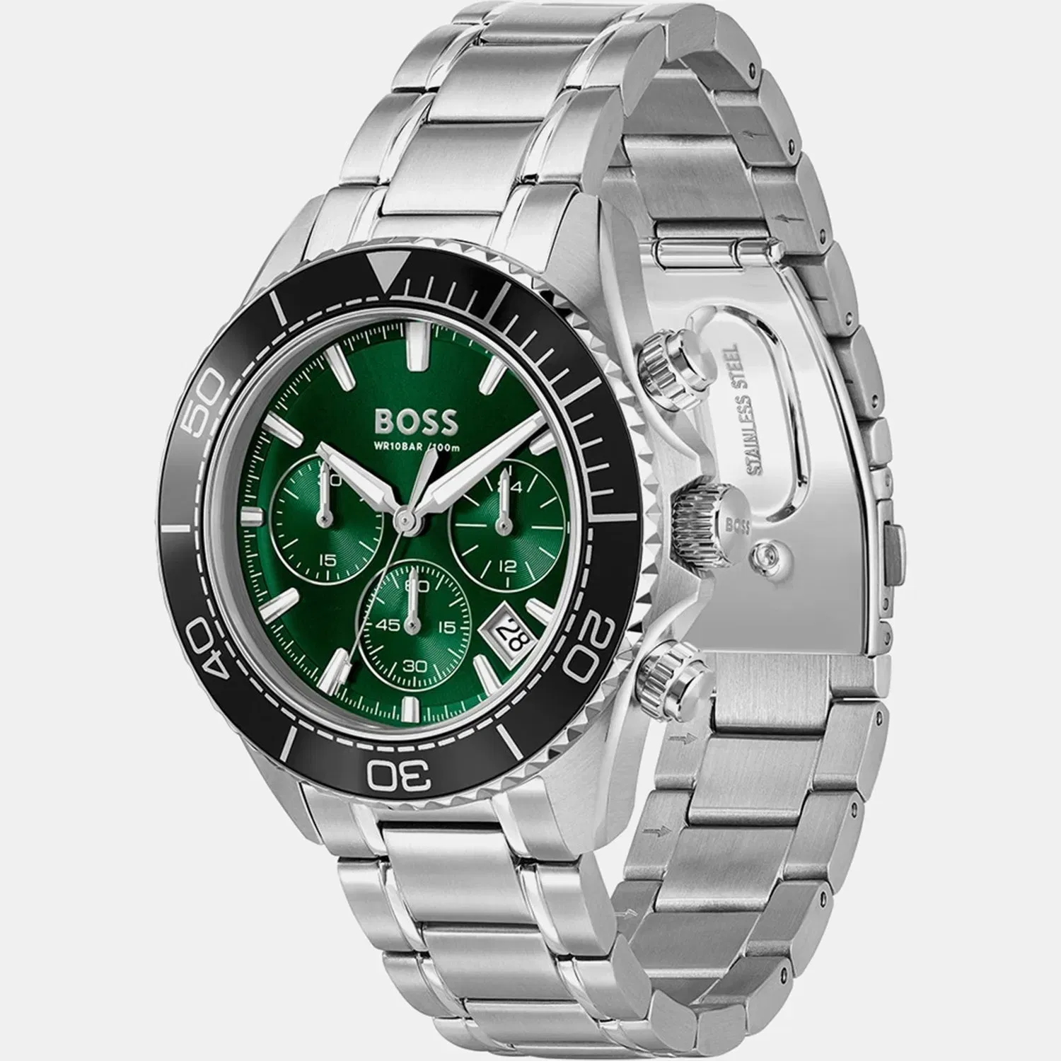 Boss Sealiner Men Quartz Green Dial Chronograph Stainless Steel Watch 1514321