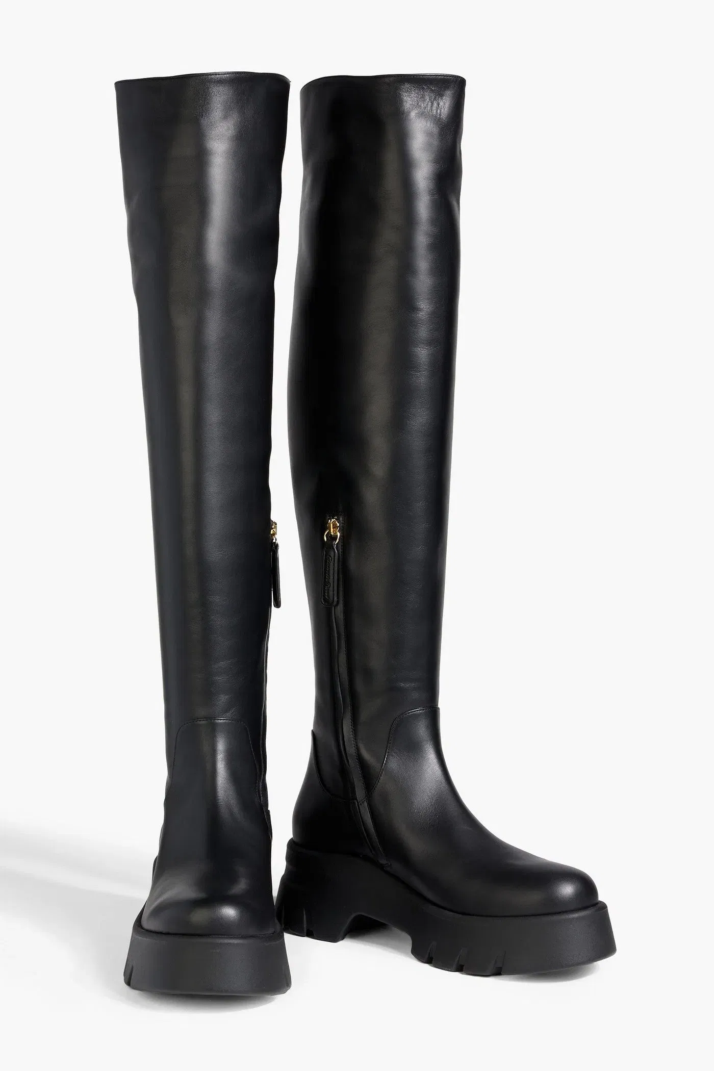 Gianvito Rossi Montey Leather Platform Over-The-Knee Boots Black Women's