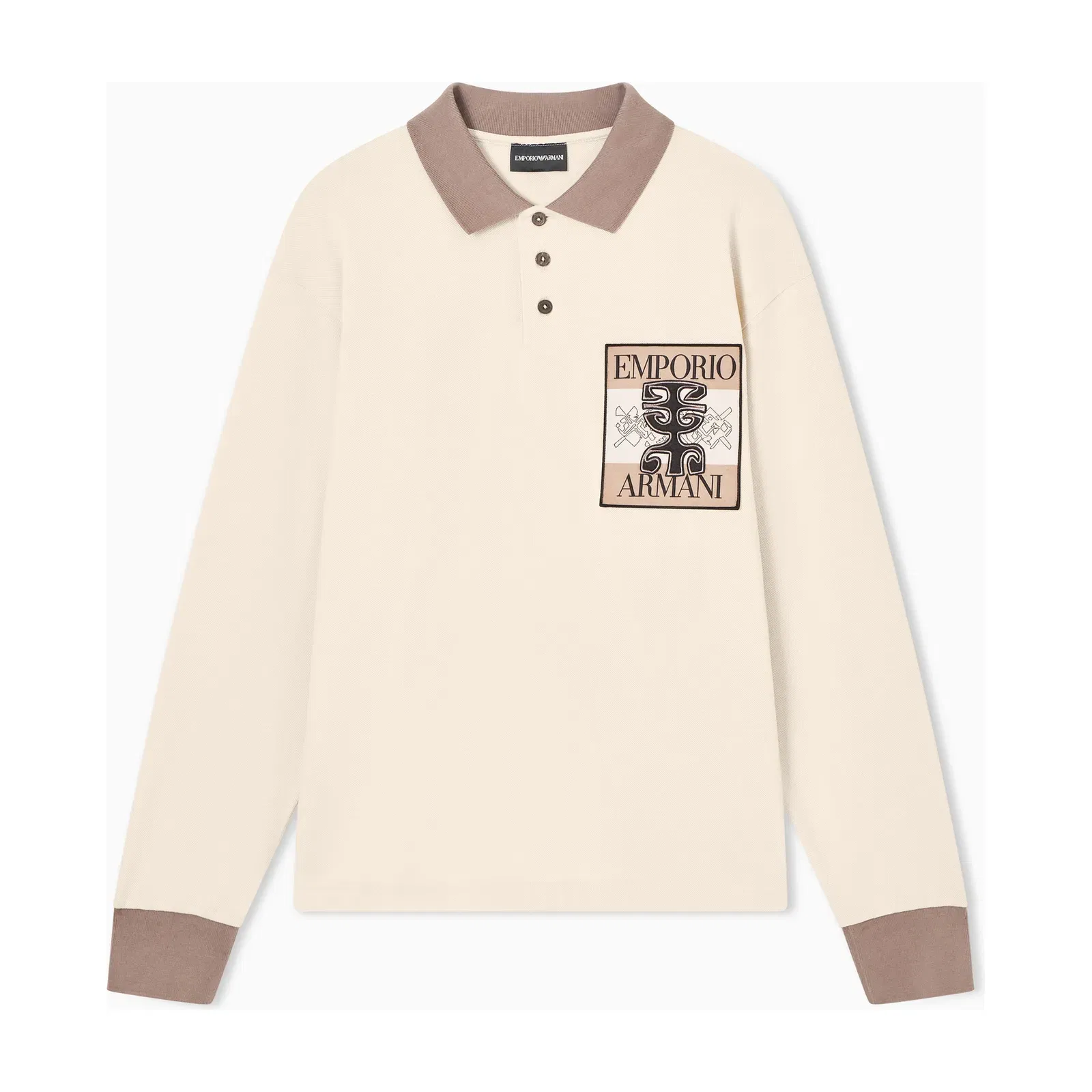 Emporio Armani Piqué polo shirt with patch and tribal print