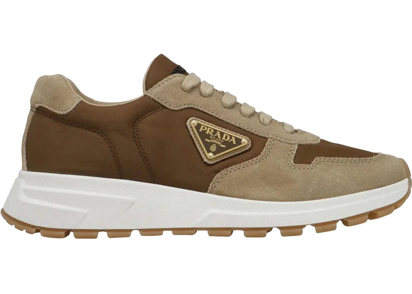 Prada Prax 01 Sneakers Re-Nylon Brushed Leather Ecru Brown
