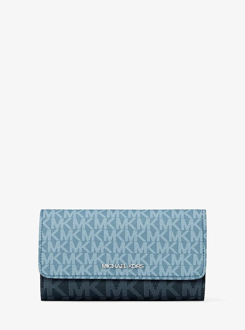 Michael Kors Jet Set Travel Signature Logo Tri-Fold Wallet Denim Multi