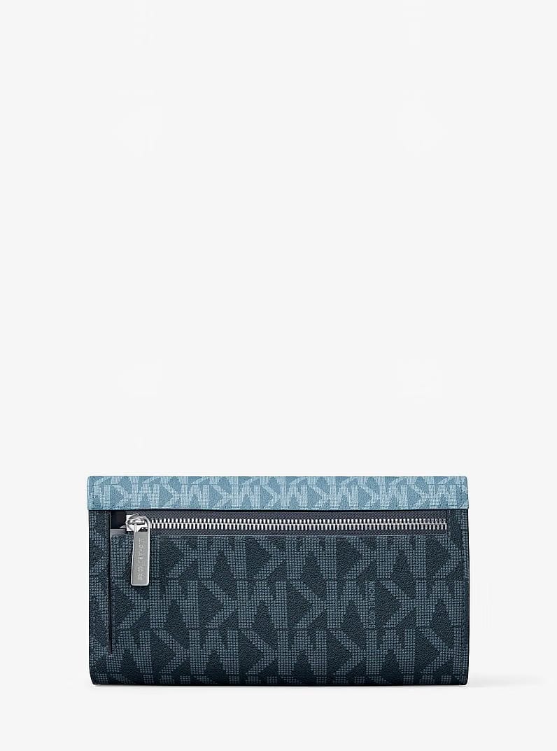 Michael Kors Jet Set Travel Signature Logo Tri-Fold Wallet Denim Multi