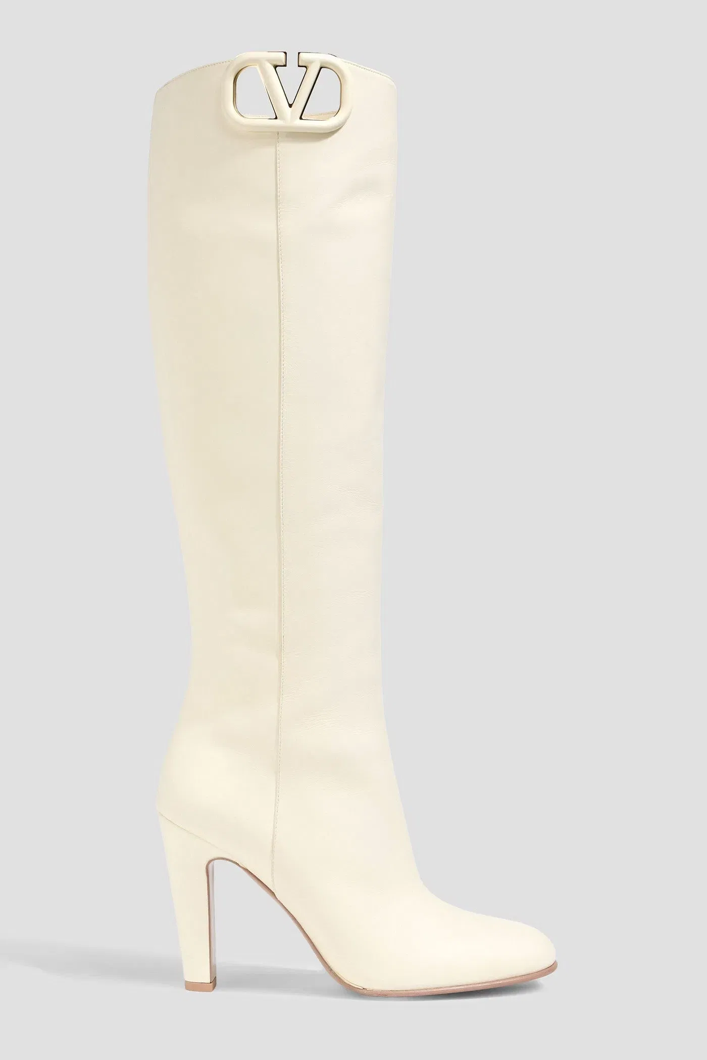 Valentino Garavani Vlogo Leather Knee Boots Ivory Women's