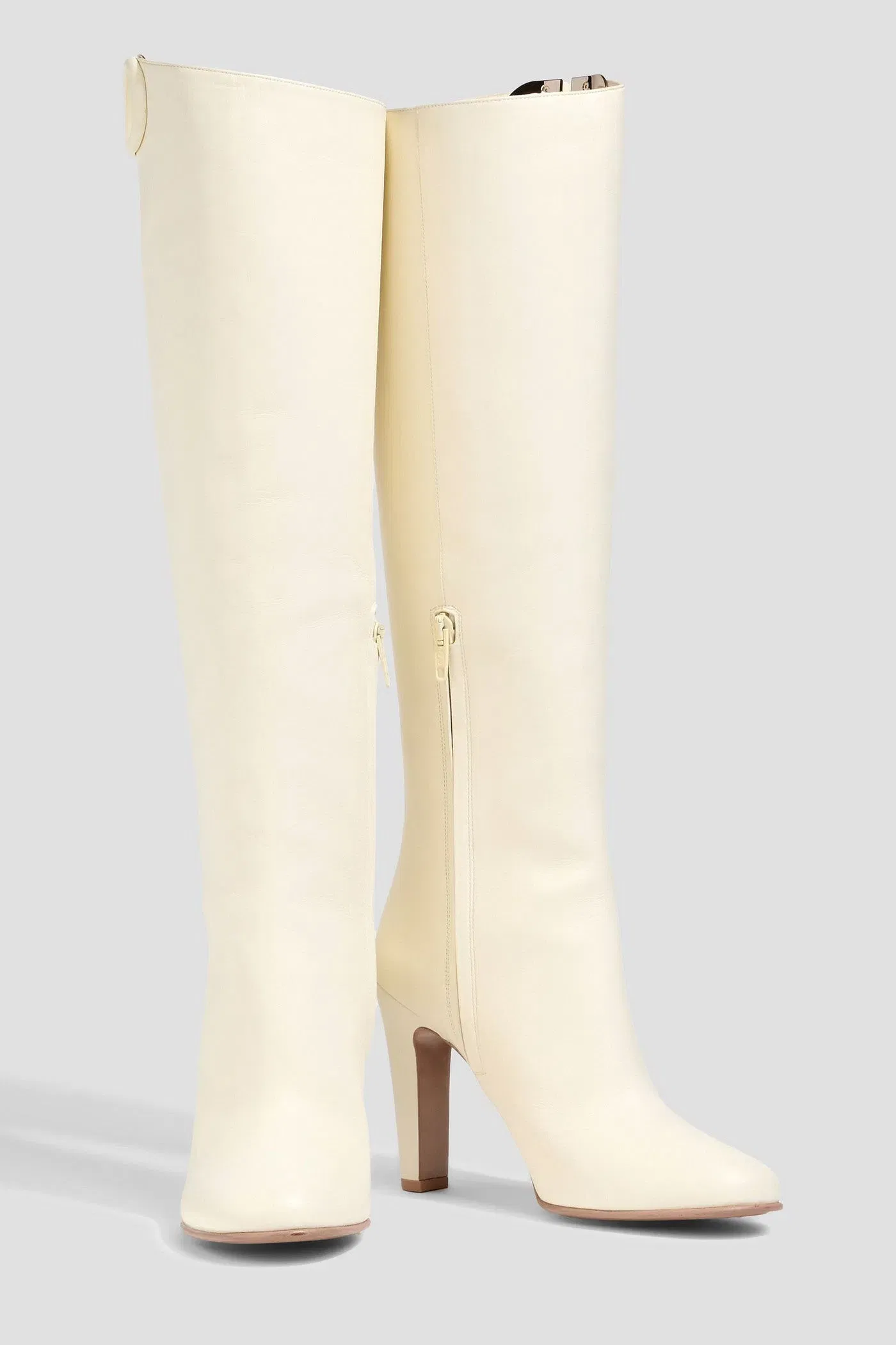 Valentino Garavani Vlogo Leather Knee Boots Ivory Women's