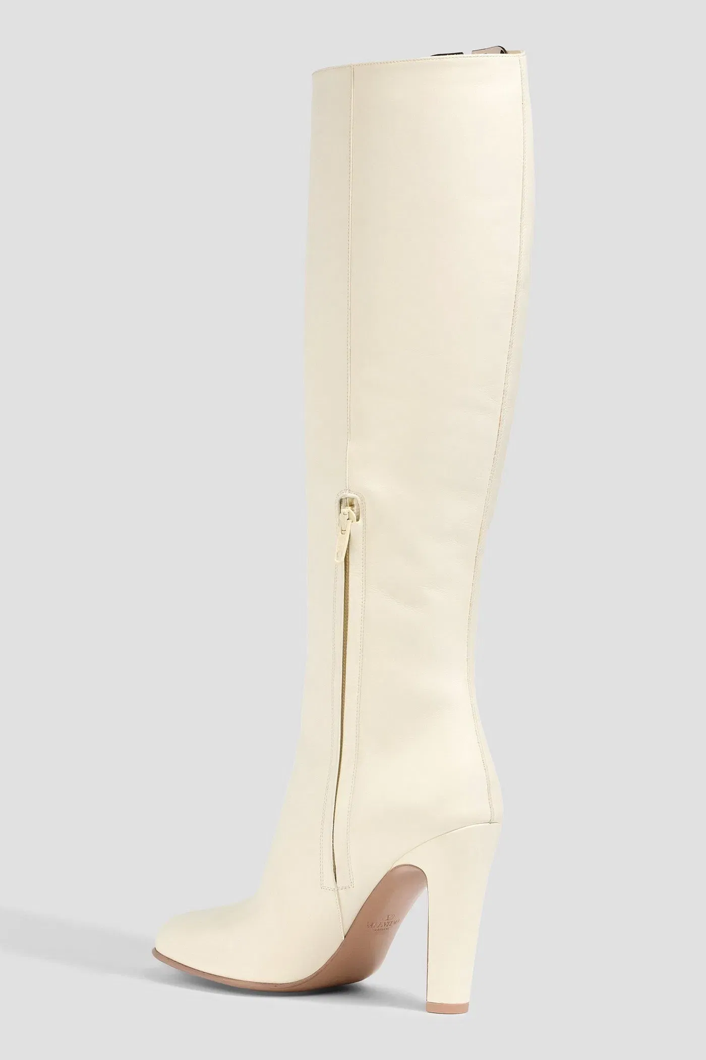 Valentino Garavani Vlogo Leather Knee Boots Ivory Women's