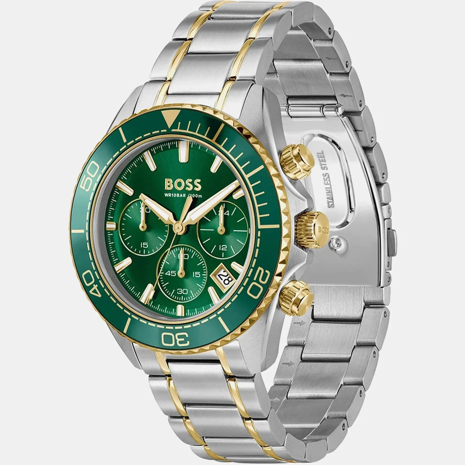Boss Sealiner Men Quartz Green Dial Chronograph Stainless Steel Watch 1514325