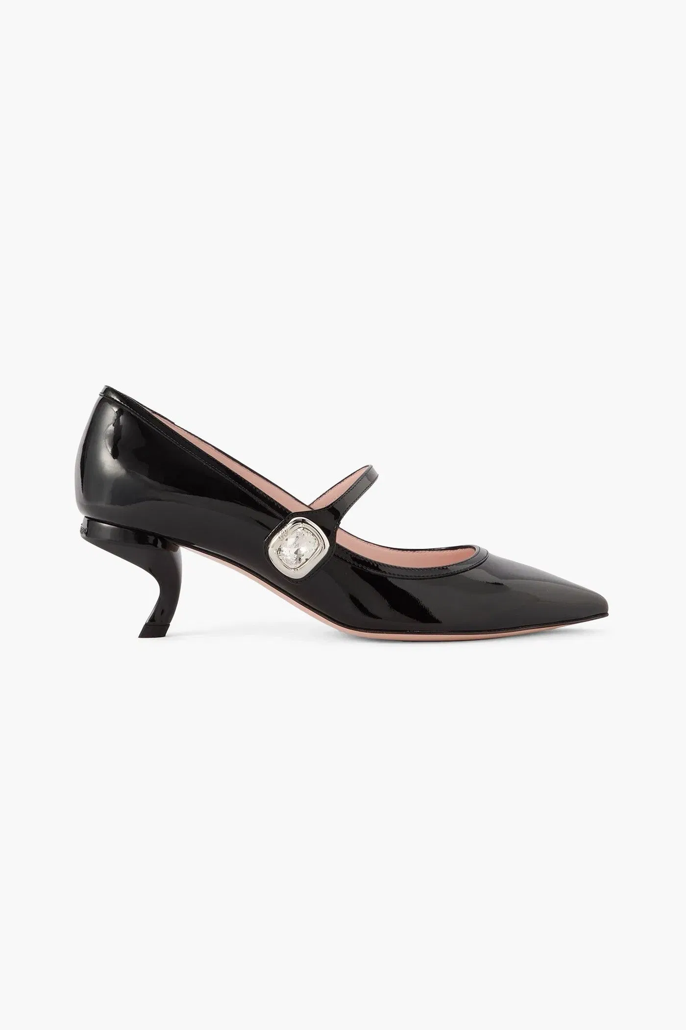 Roger Vivier Virgule 55 Crystal-Embellished Patent-Leather Mary Jane Pumps Black Women's