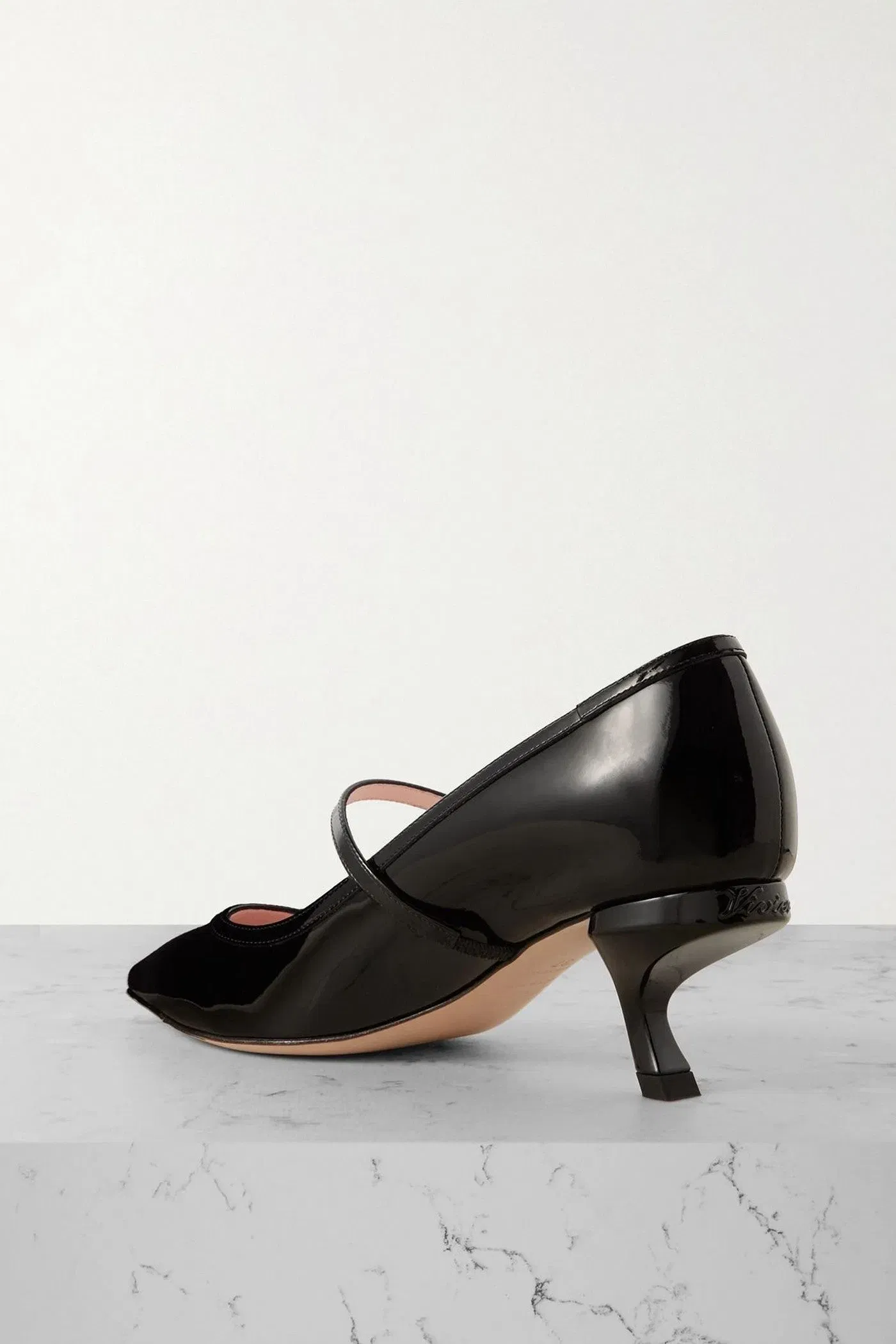 Roger Vivier Virgule 55 Crystal-Embellished Patent-Leather Mary Jane Pumps Black Women's