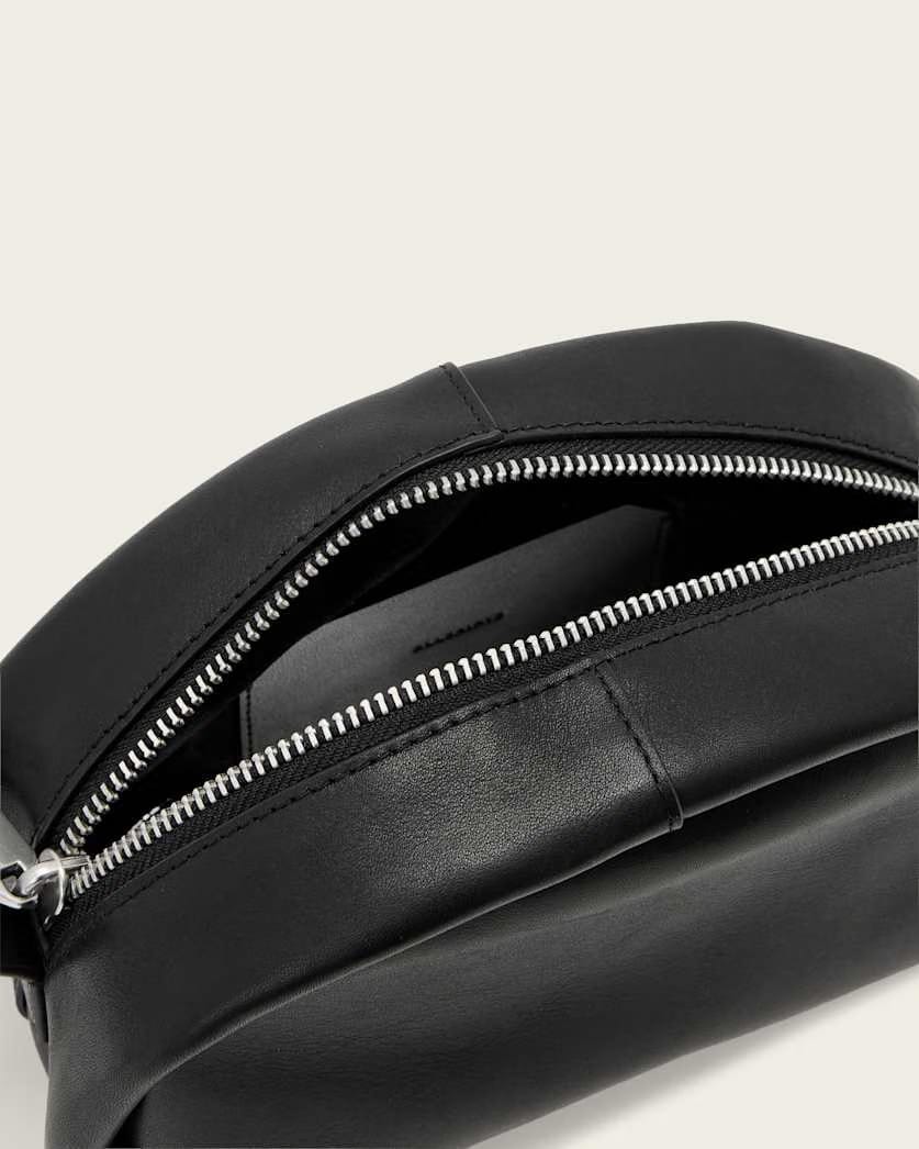 AllSaints Rosalie Arc Leather Crossbody Bag Women's Black/Silver Women's