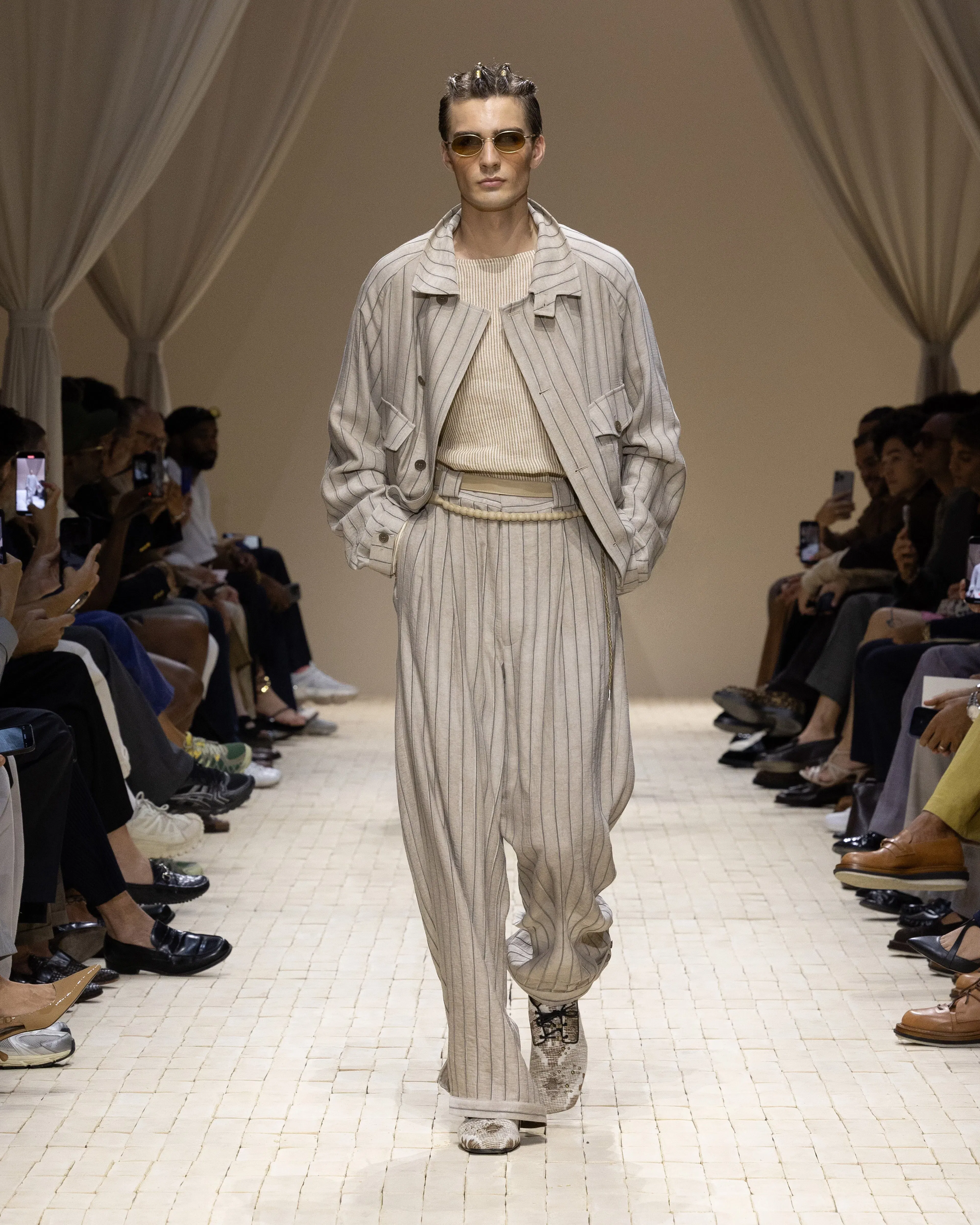 Emporio Armani Cold-dyed canneté fabric trousers