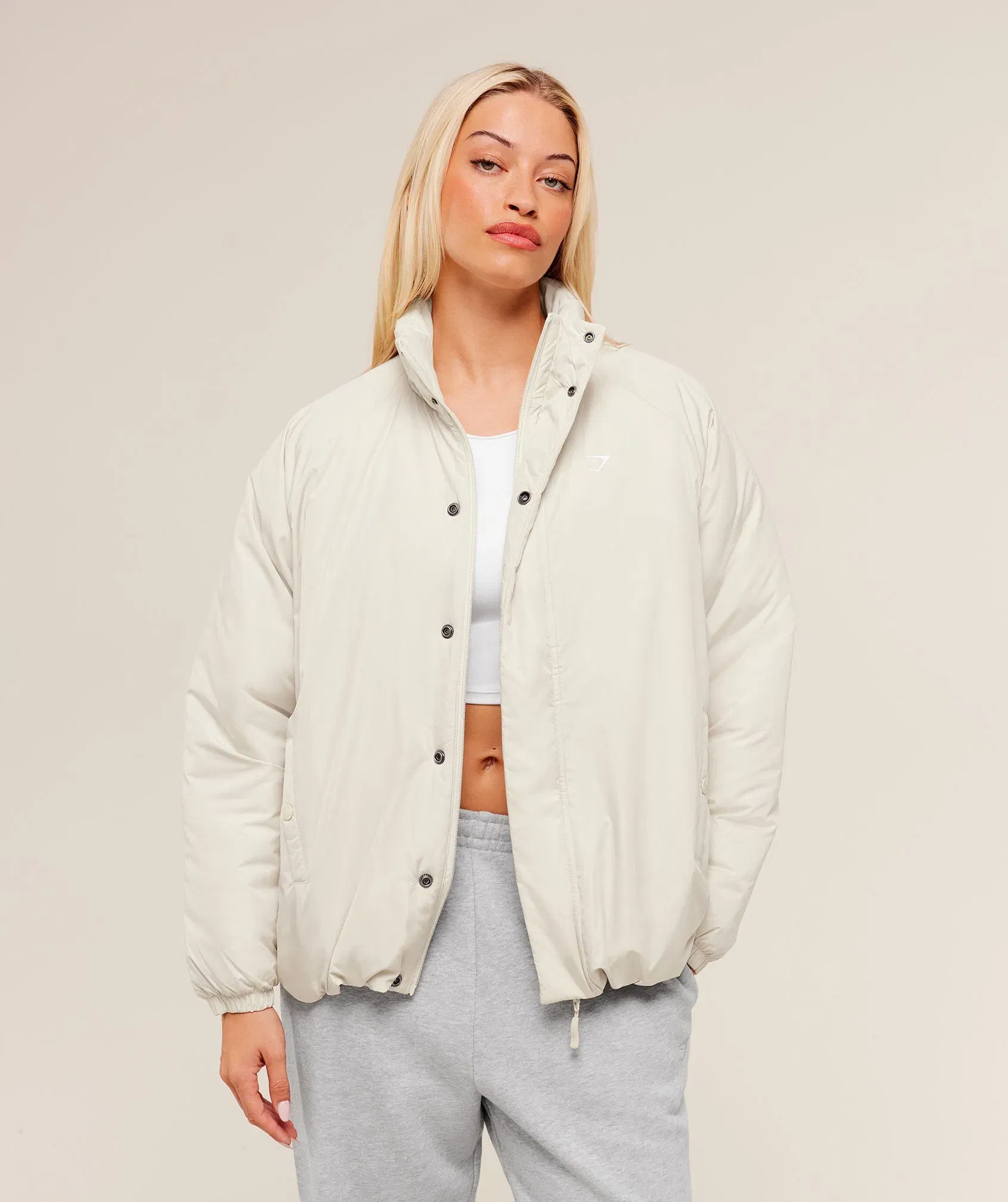 Women's Gymshark Oversized Puffer Jacket Oat White